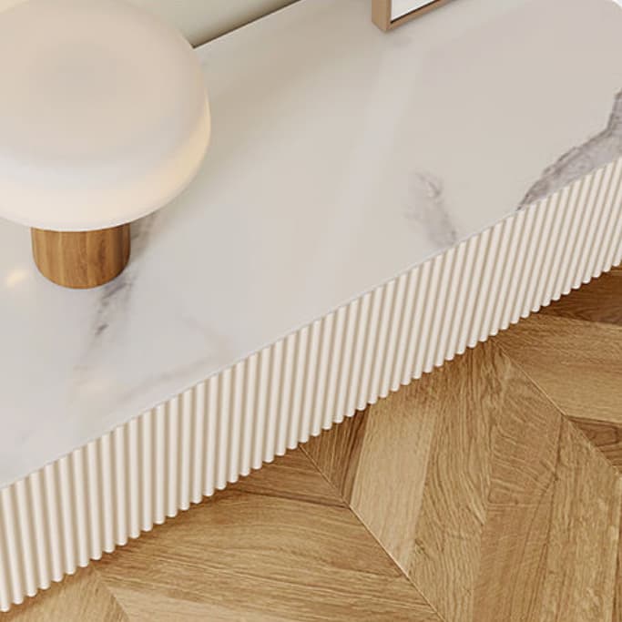 White Modern TV Stand with Low Height, Stone Material & Drawers for Full Assembly - image 7