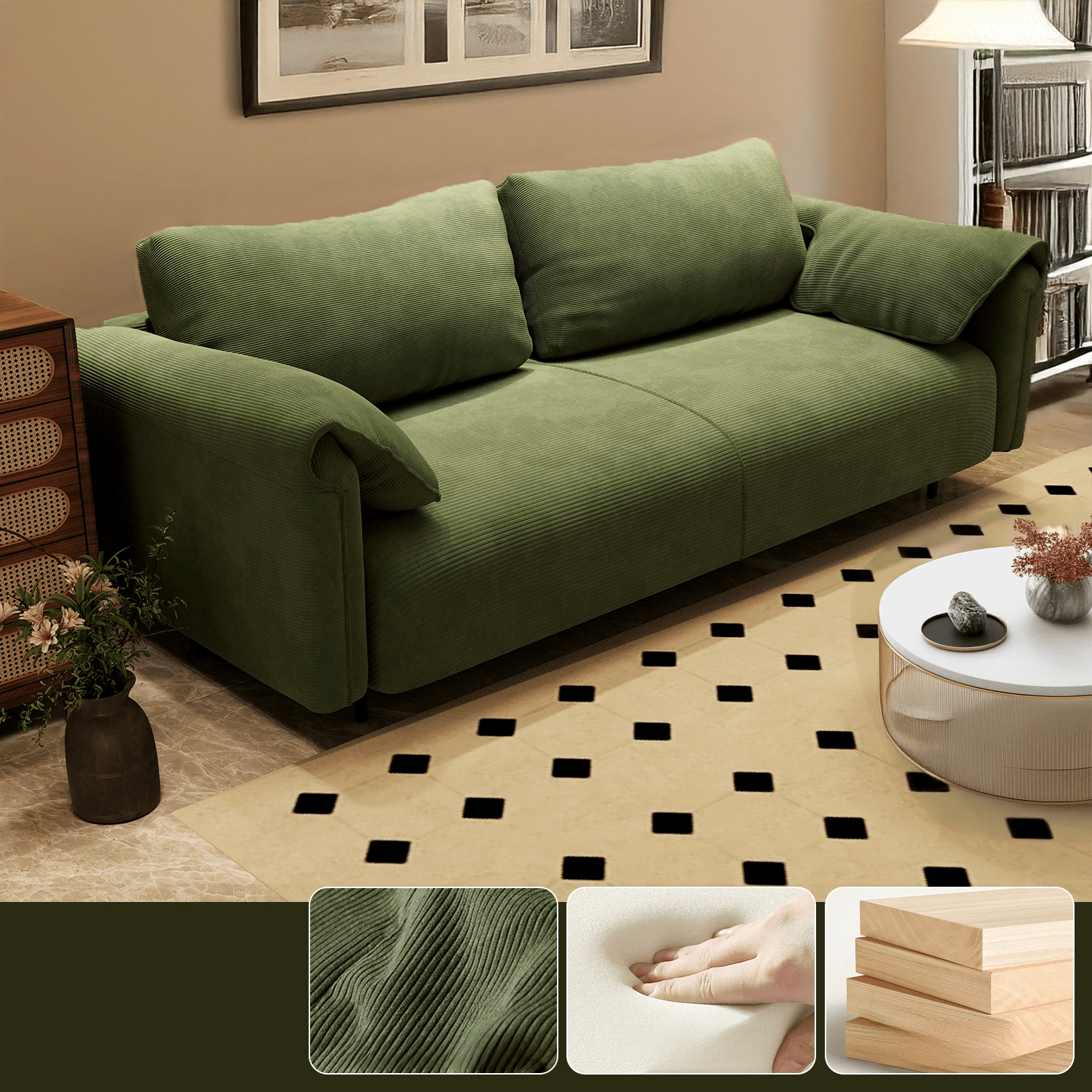 Modern Solid Color Tear Resistant Standard Sofa/Loveseat in Black/Ivory for 3-seater/Seats 2