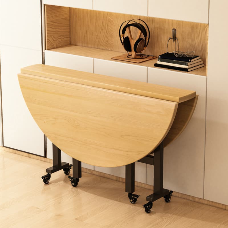 Extendable Round Modern Drop Leaf Dining Table with Steel Legs