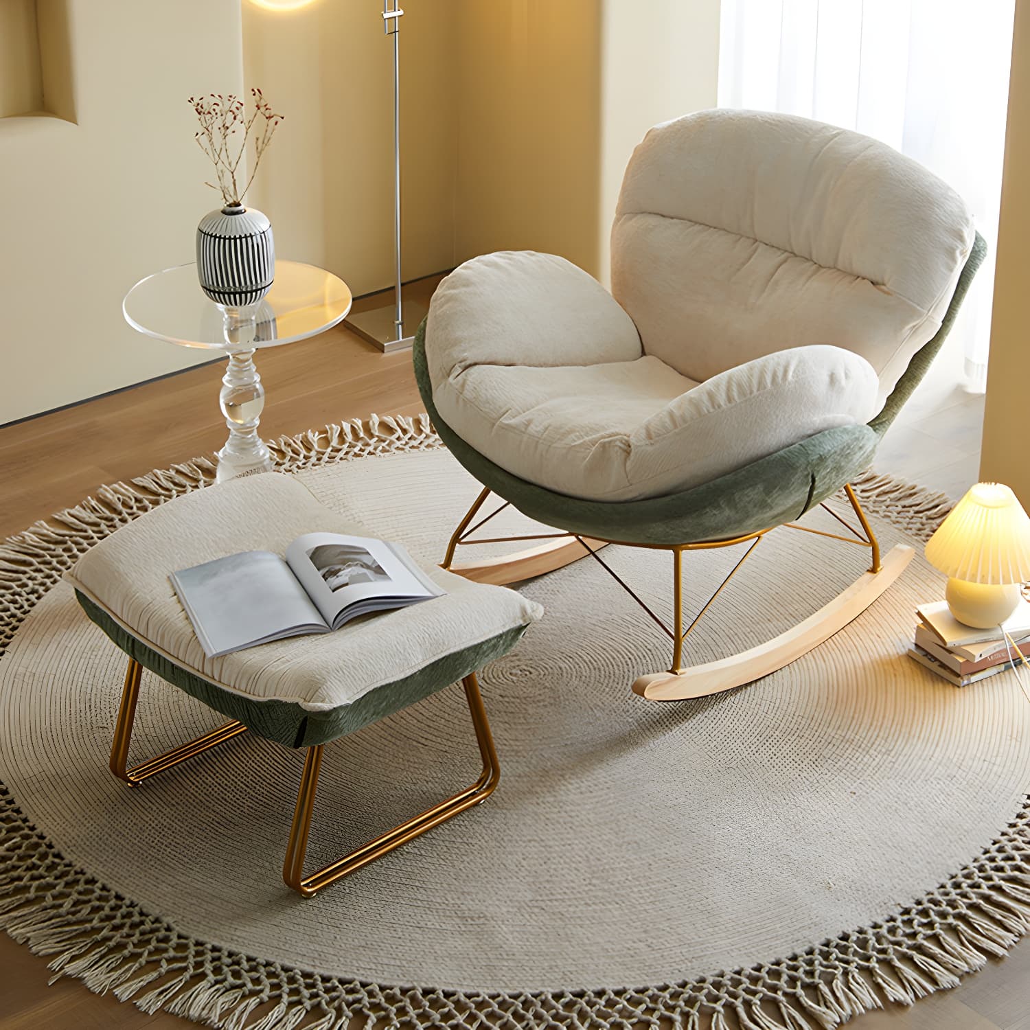 Scandinavia Rocking Accent Chair with Removable Cushions in Solid Wood - image 10