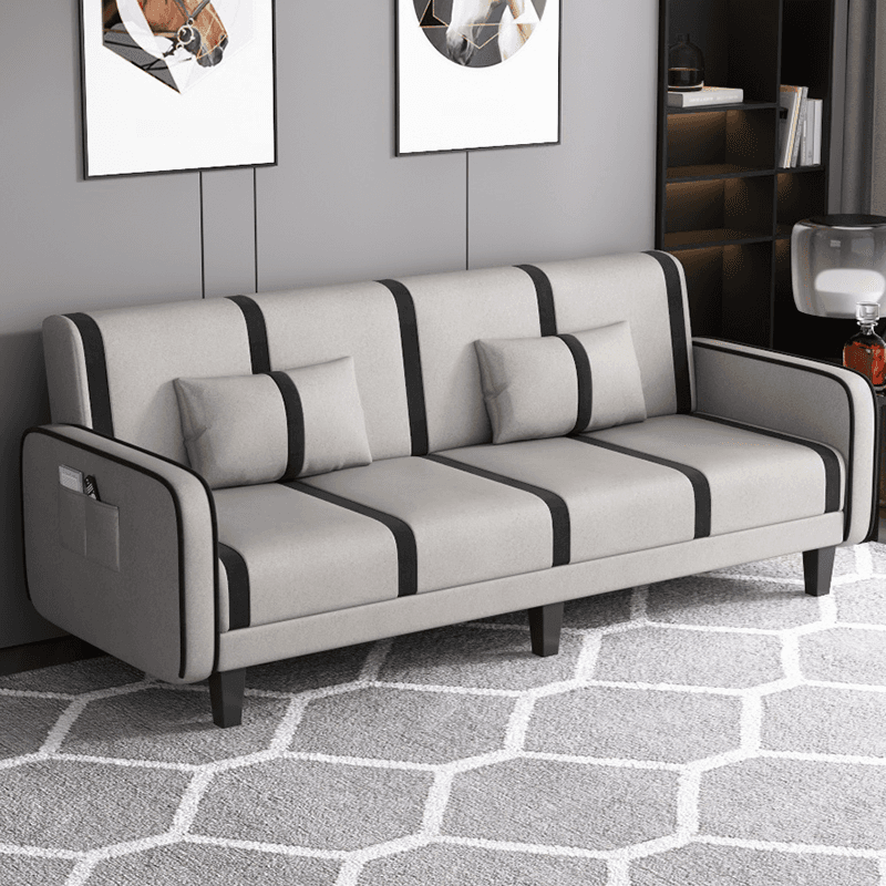 Striped Convertible Sofa in Pu Leather/Flannel with Cerulean/Light Brown/Off-White Upholstery and Armrest - image 13