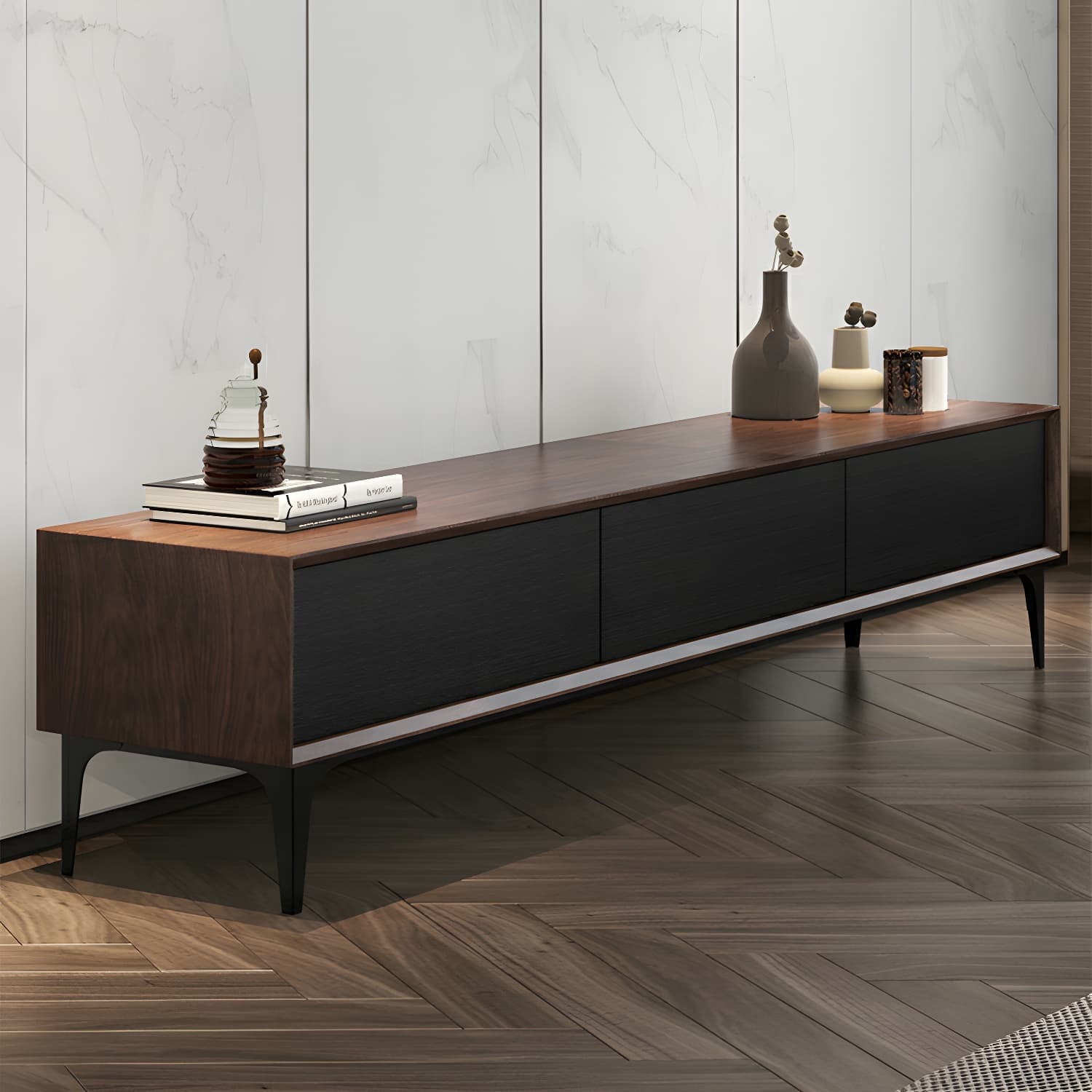Scandinavian Style Wood TV Stand with Cable Management, Drawers Included - Low Height and With Legs - image 10