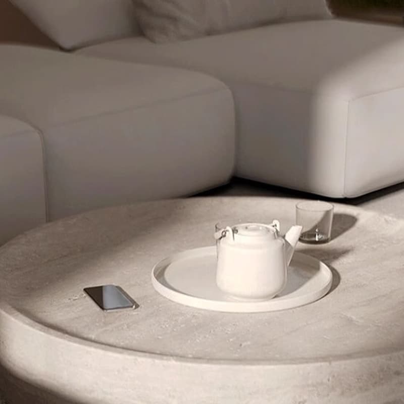 Contemporary Coffee Table Wood Ball Travertine Top Pallet Table Foyer - image 11