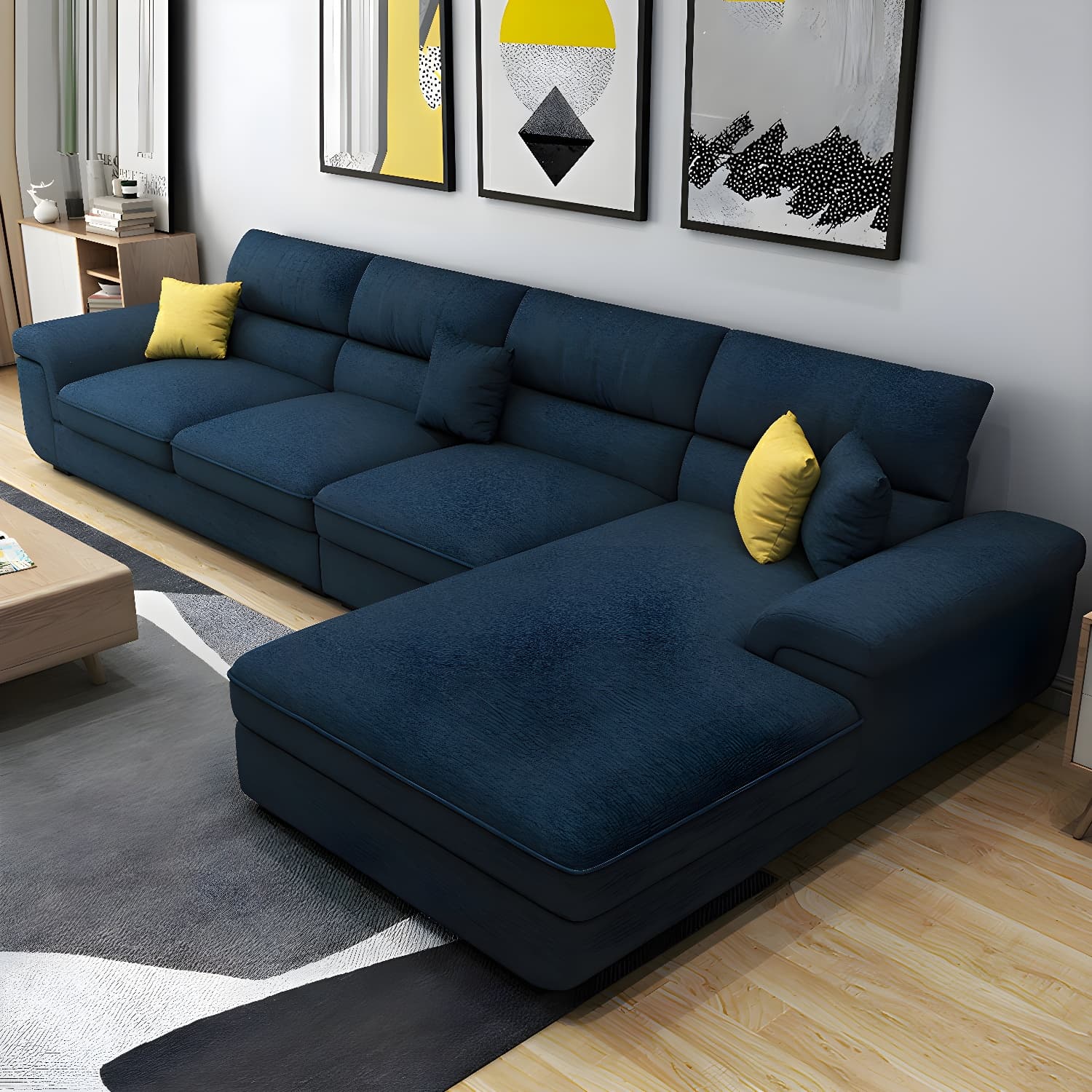 Modern L-Shape Pillow Top Arm Wooden Frame Sectional Sofa Chaise with Large 10 Feet Size - image 9