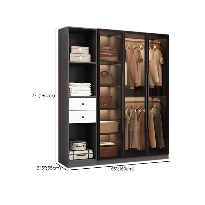 Ink-Colored Manufactured Wood Detached Wardrobe Closet with Soft Close Drawer, Door, Interior Shelves, and Clothing Rod - image 20