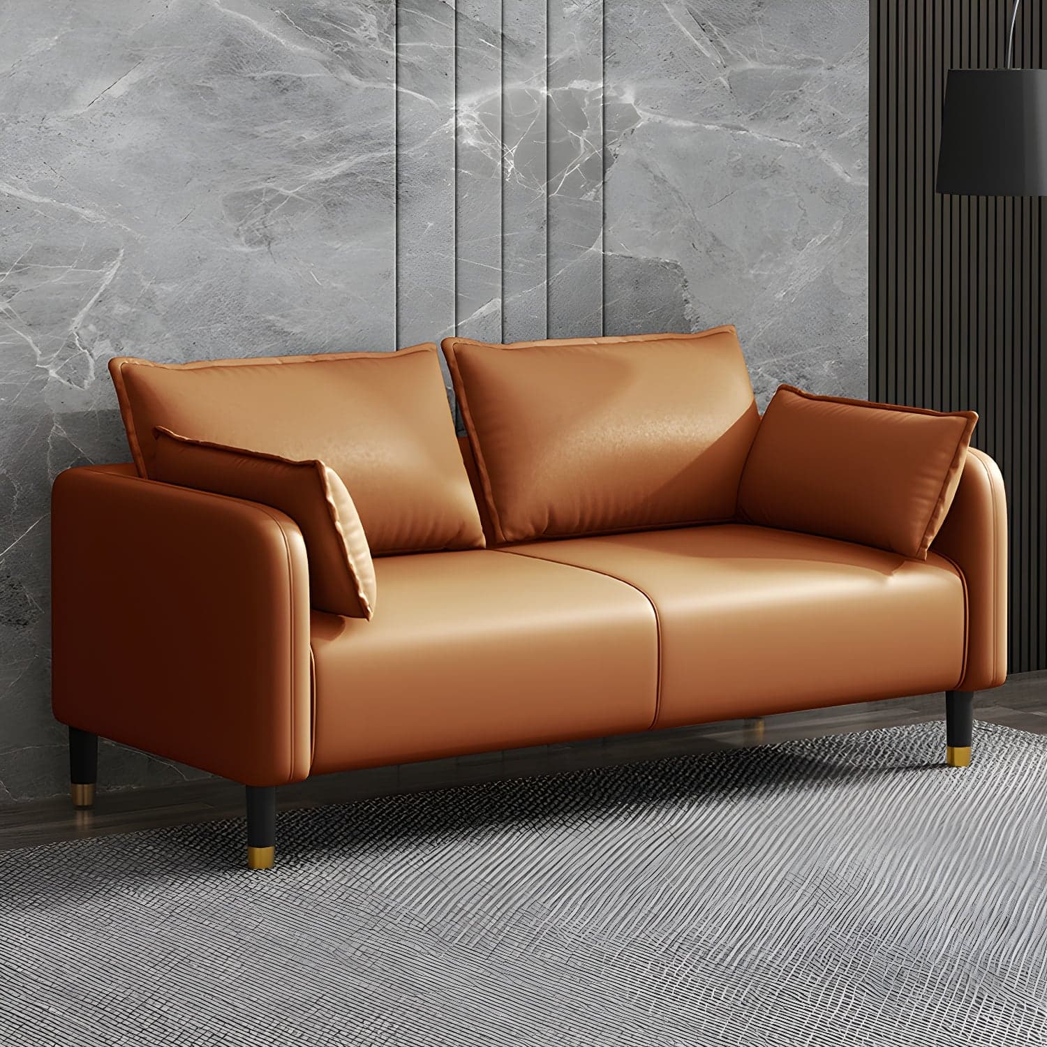 Modern 2-seat Sofa Faux Leather Tuxedo Arm Sofa with 2 Pillows - image 10