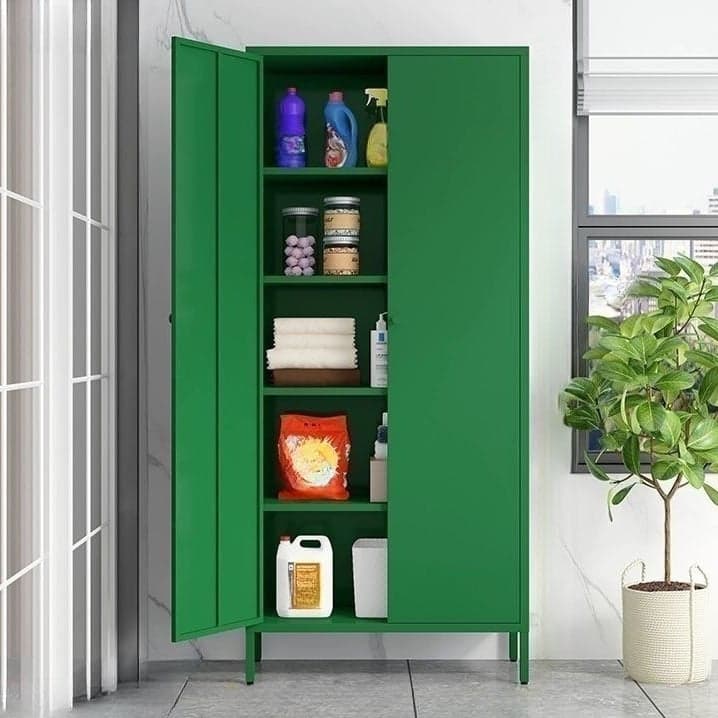 Modern Lacquered Finish Metal Accent Cabinet with 5 Cabinets and Adjustable Shelves - image 4