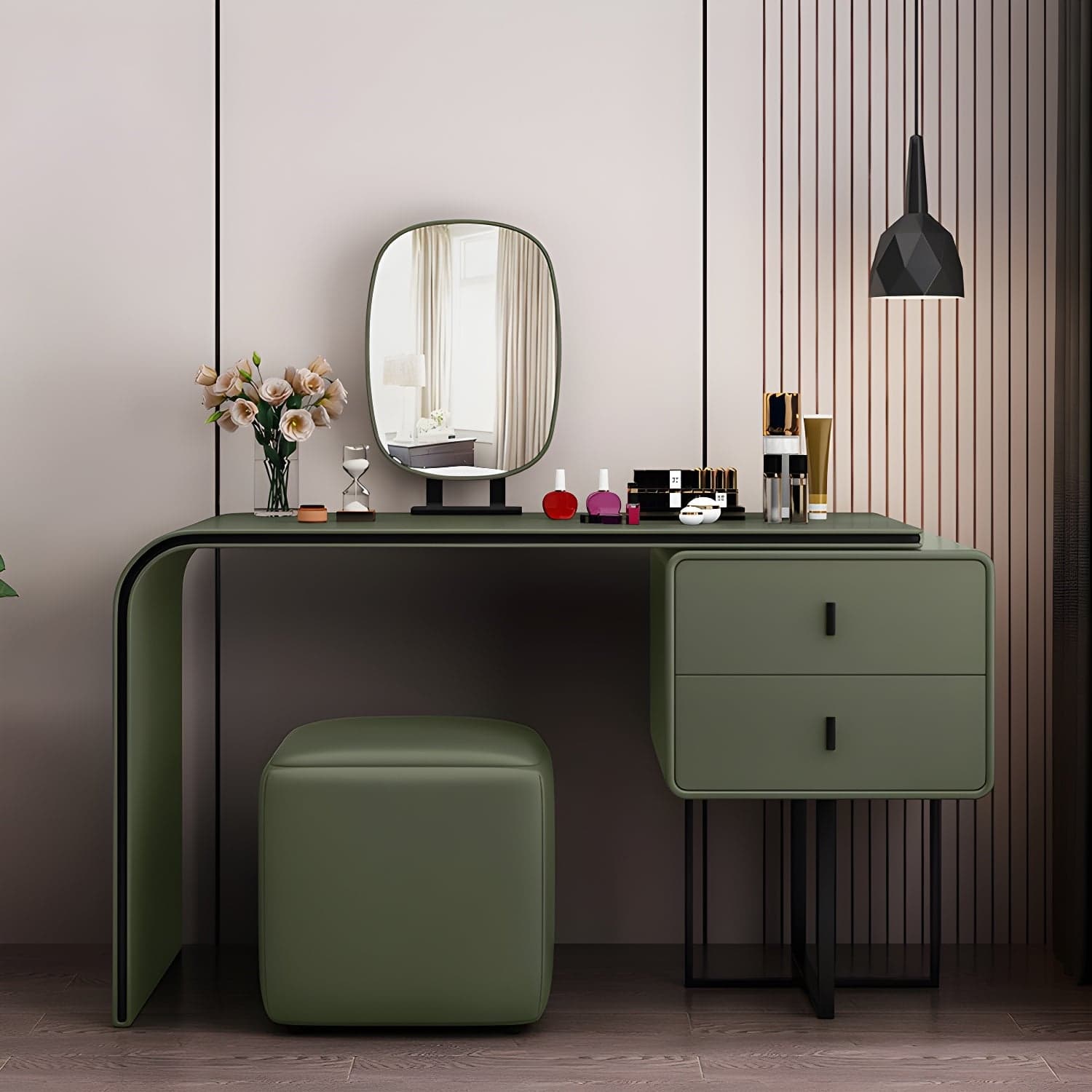 Glam Style 2-Drawer Solid Color Dressing Table Mirror Make-up Vanity - image 6