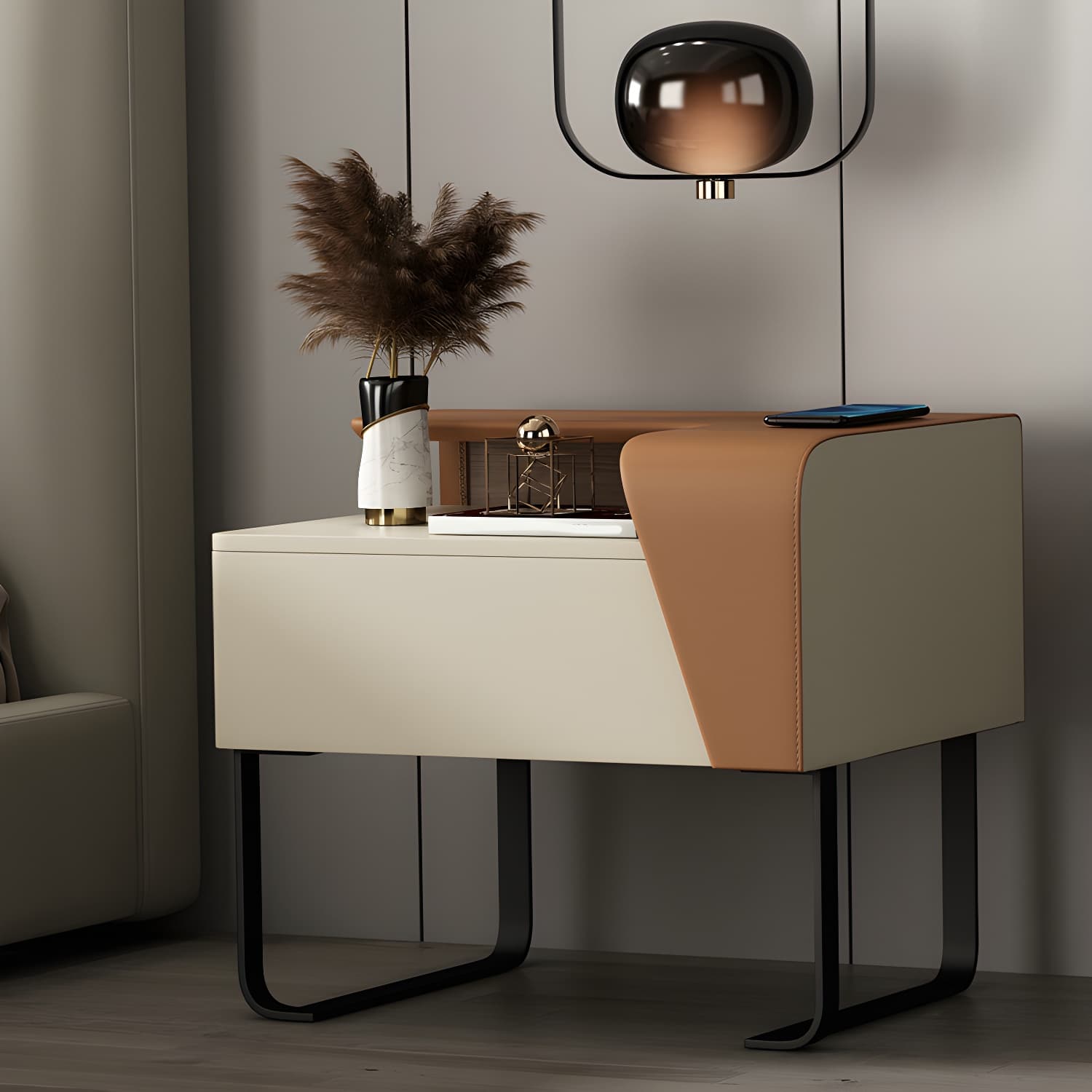 Modern Wooden Nightstand 19" Tall Sled Bedside Cabinet with Drawer - image 18