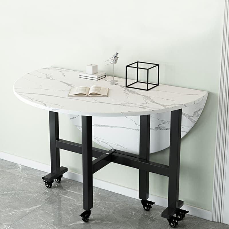 Modern Round Wood Dining Table with Drop Leaf and Extendable Mechanism - image 4