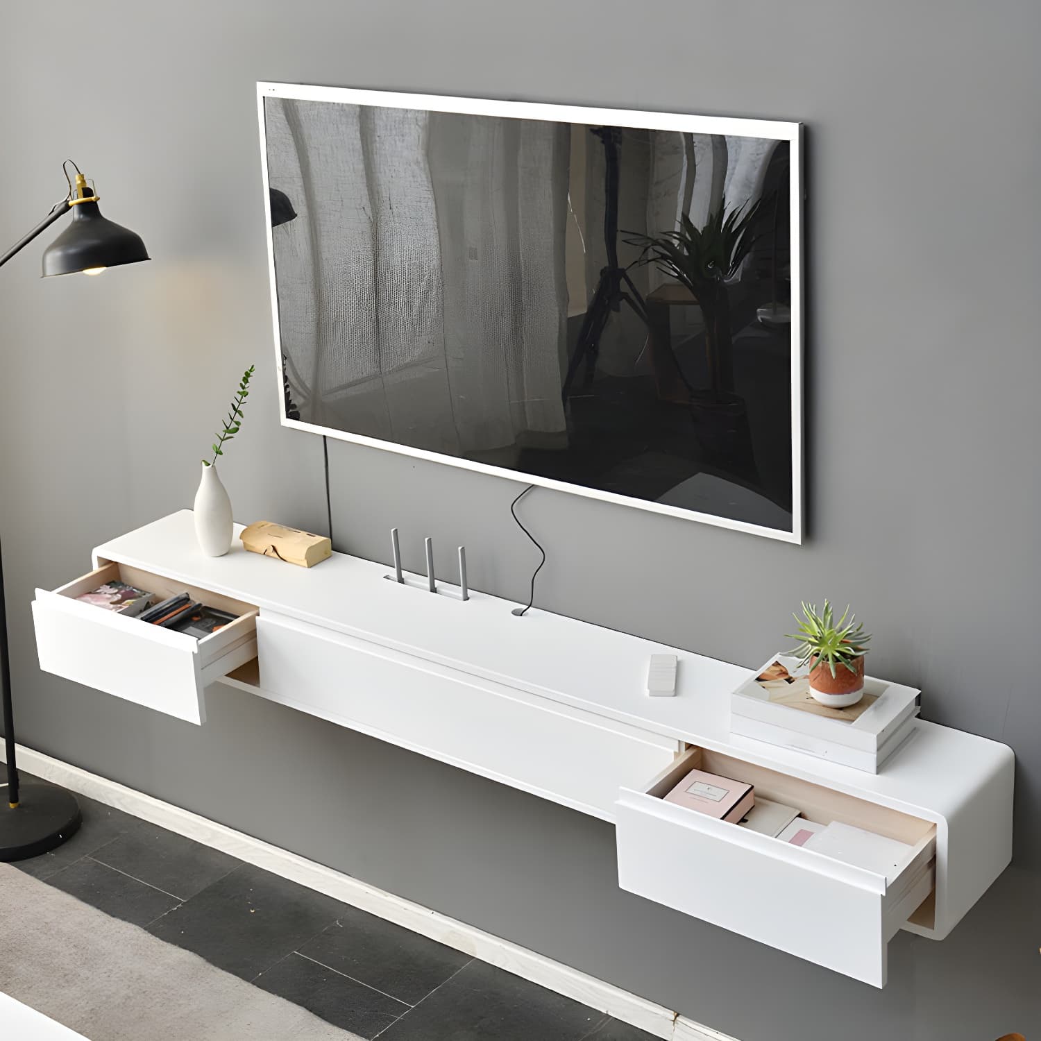 Wall-mounted TV Console Solid Wood TV Media Console with Drawers - image 16