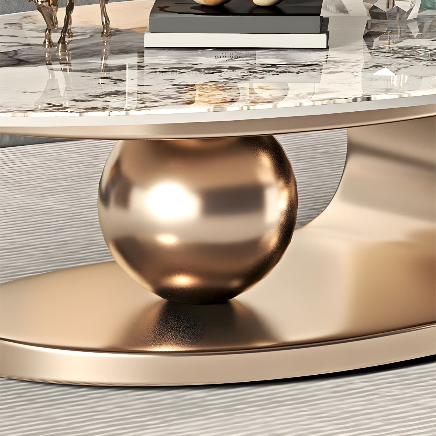 No Distressing Slate Coffee Table Pedestal Oval Single Coffee Table - image 8