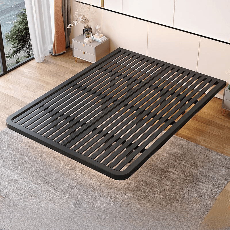 Trendy Alloy Floating Bed Tool-Free Assembly Bedroom, White/Black