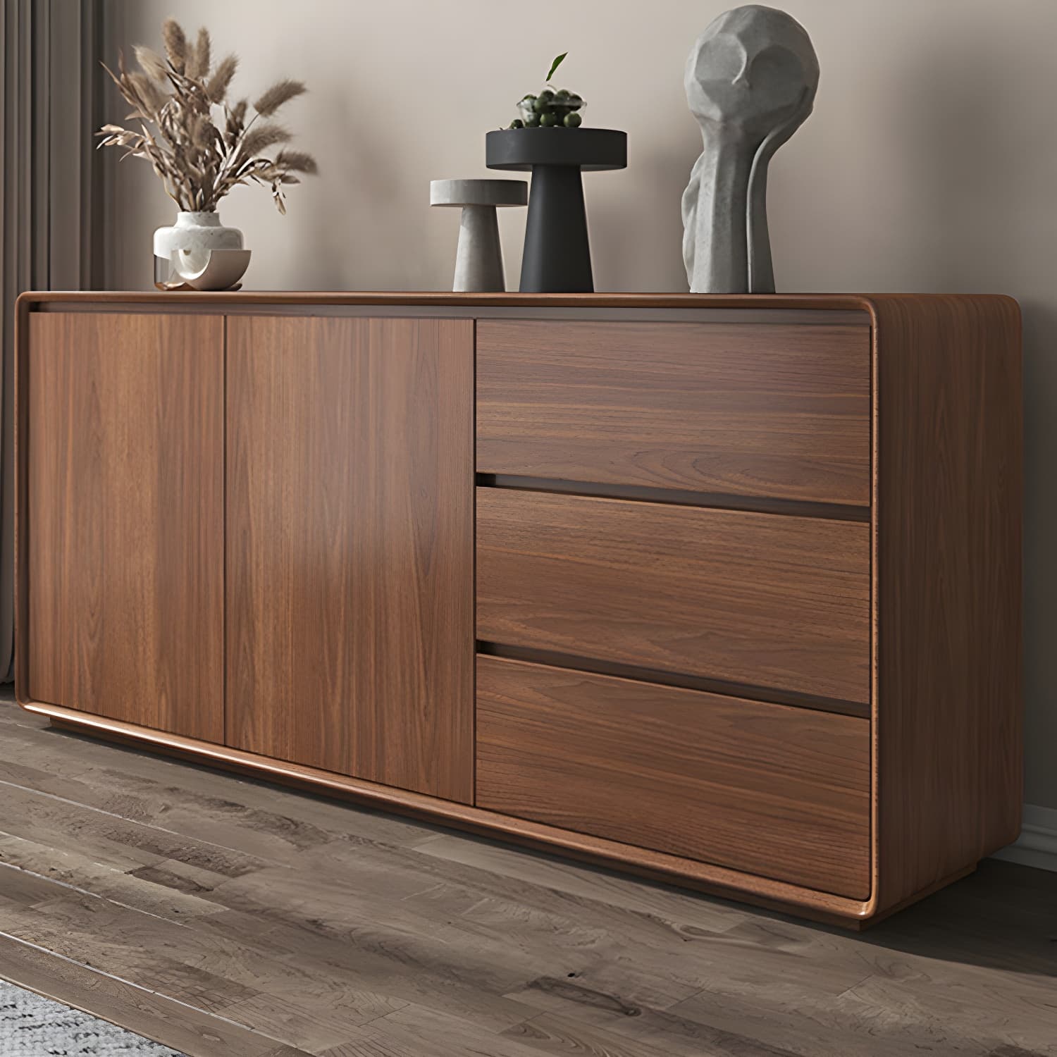 Wood Buffet Table Contemporary Style Side Board with Cabinets and Drawers - image 14