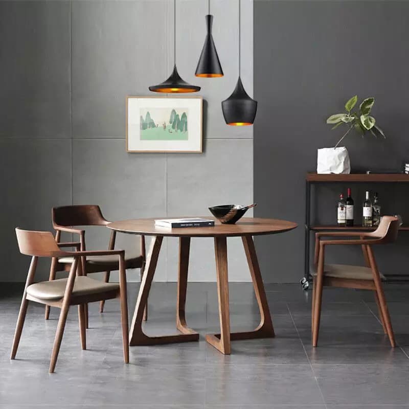Minimalist Coffee Wood/Neutral Wood Tone Sleighing Dining Table Set with Round Solid Wood Table and Upholstered Chairs - image 3