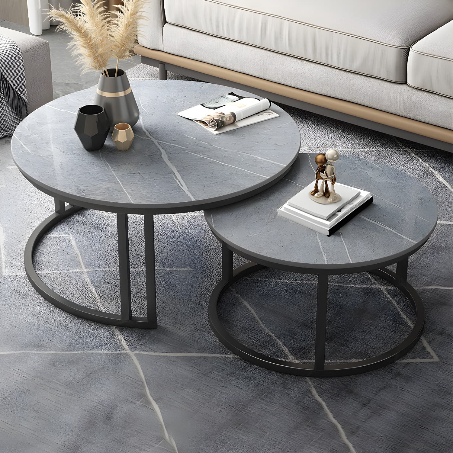 Contemporary Nesting Coffee Table Set Stone Frame Coffee Table Set - image 6