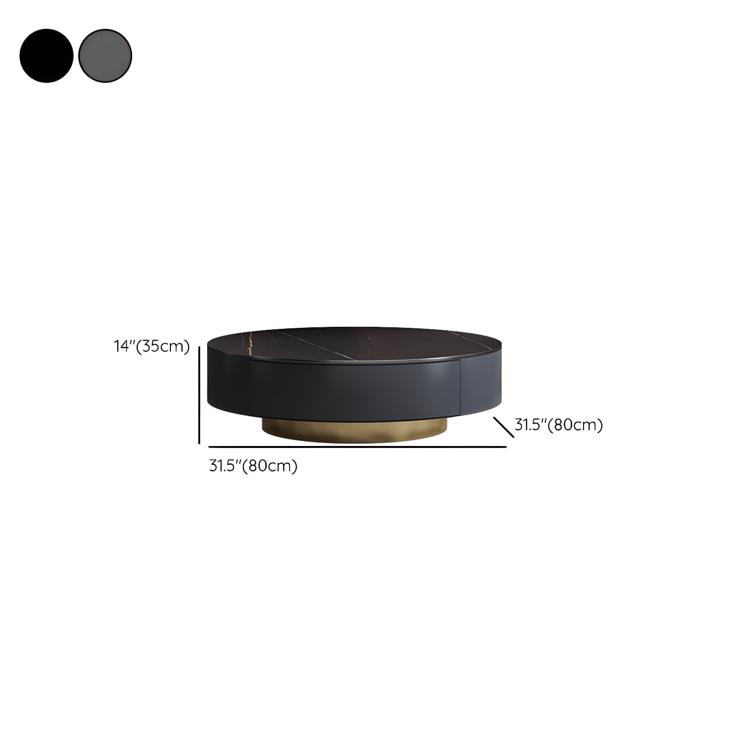 Elegant Gold Metal Drum Coffee Table with Stone Top and Storage Drawers - image 18