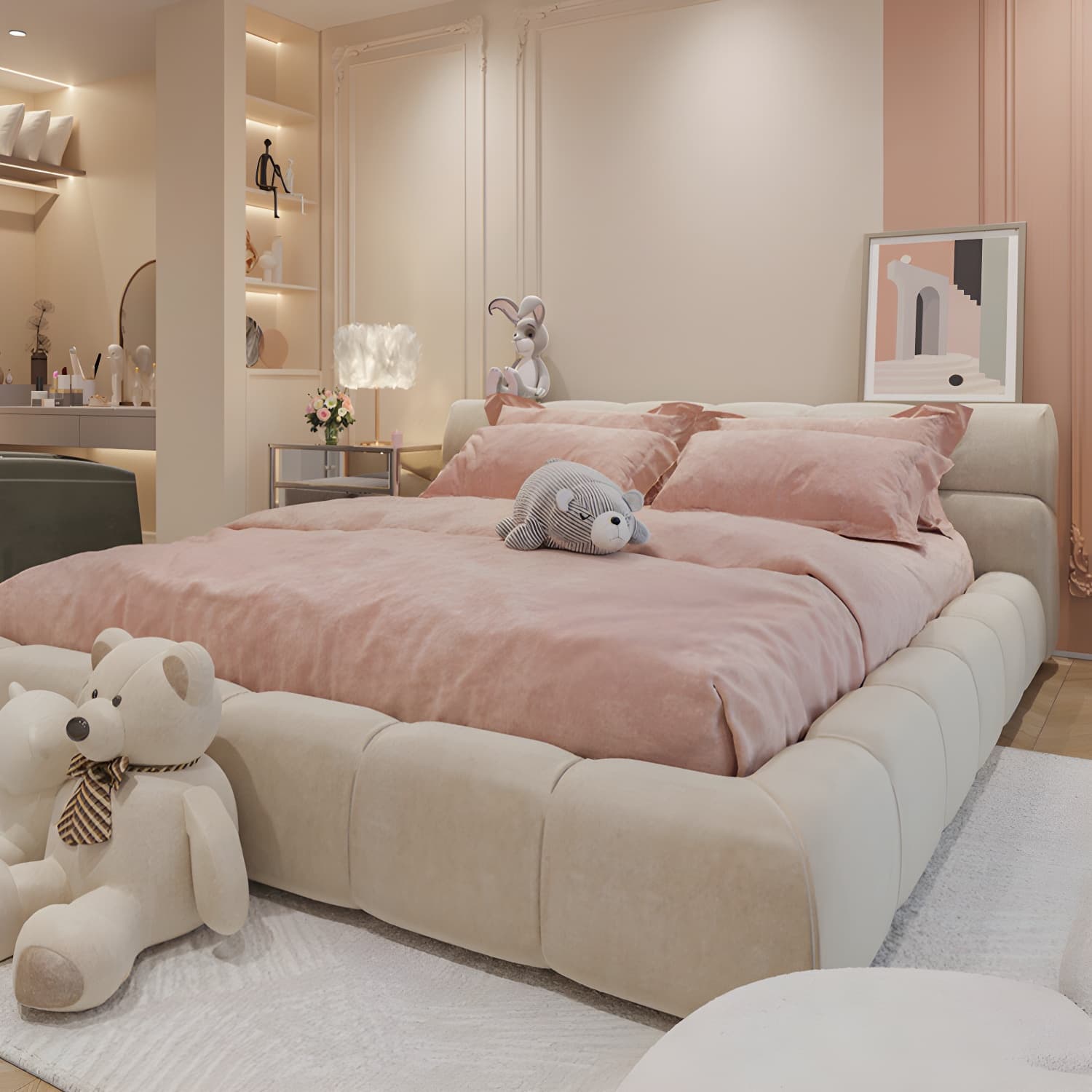 Contemporary Solid Color Rectangular Platform Bed Frame with Headboard