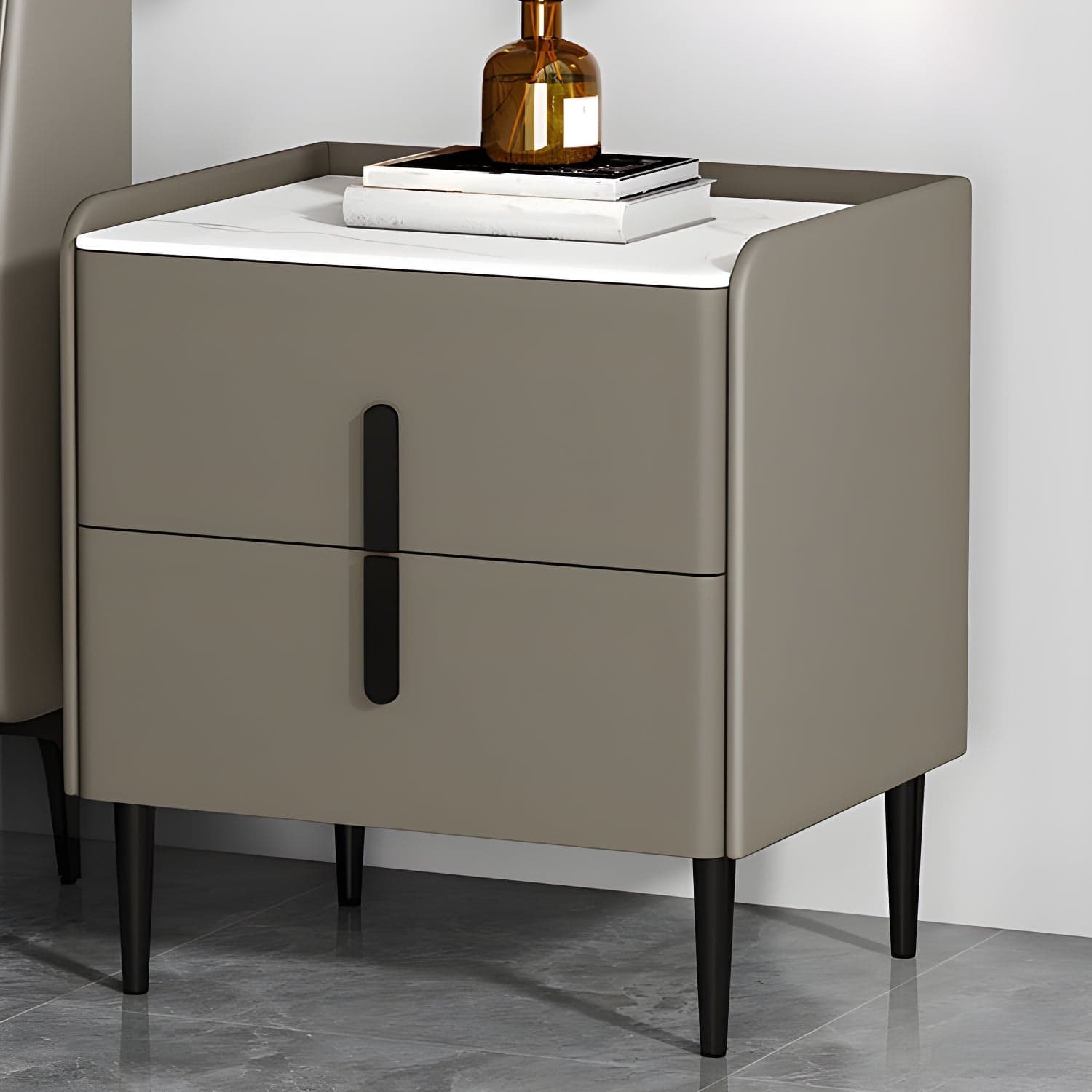 Stone Accent Table Nightstand Modern Bedside Cabinet for Bedroom - image 10