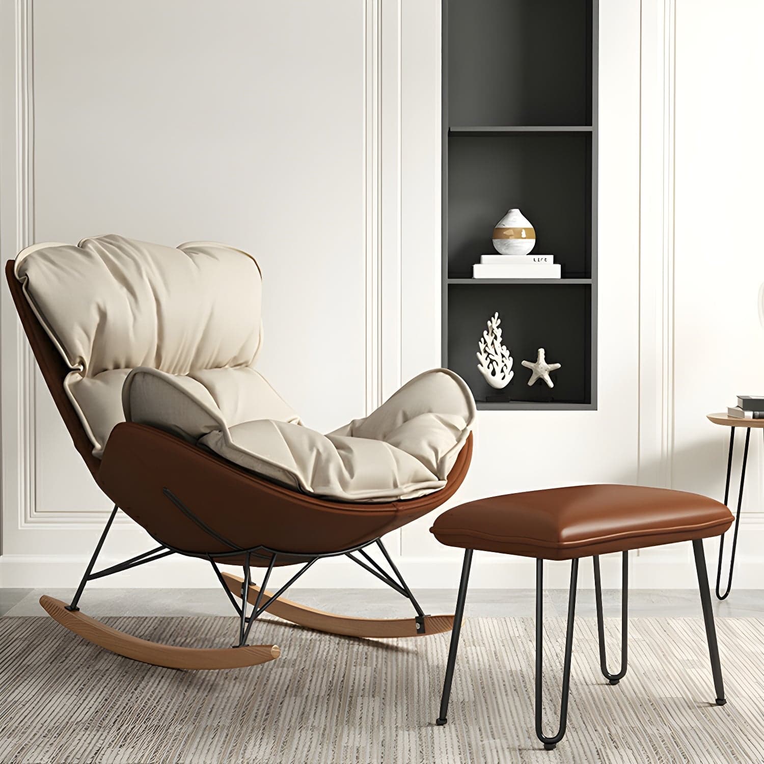 Comfortable Upholstered Rocking Chair with Natural Wood Legs - Perfect for Stylish Home Decor - image 6