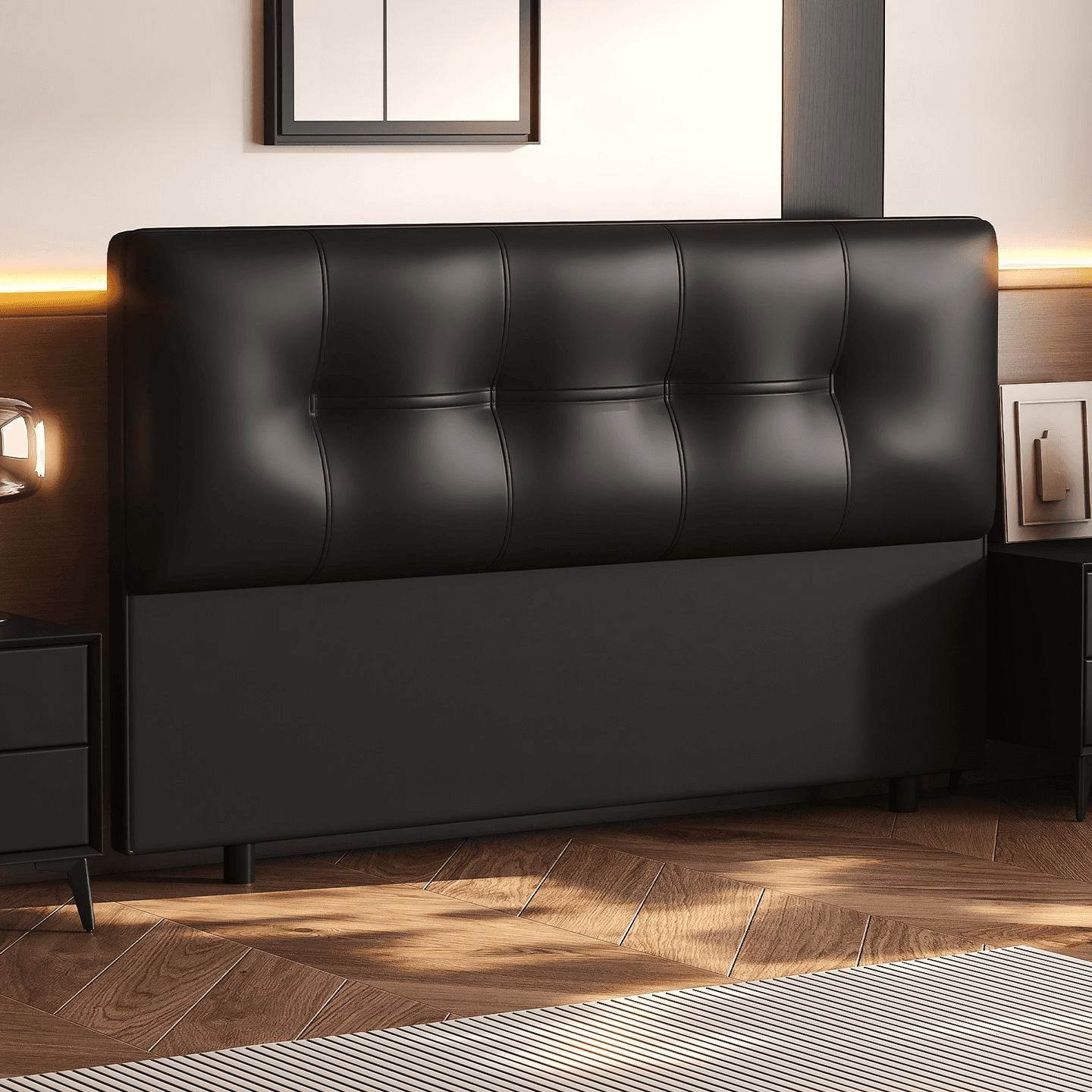 Simplistic Style Panel Headboard with No Distressing, Piled Tufted Rectangular Shape for King/Queen/Full Bed, Featuring Sponge Upholstery and Standard Height