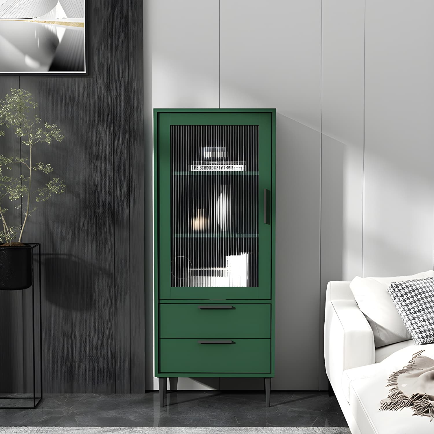 Wooden Accent Cabinet with Glass Door and 2 - Drawer 11.81" Wide Side Cabinet