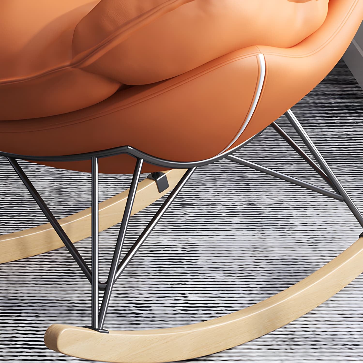 Stylish Modern Indoor Rocking Chair with Ottoman - Upholstered Seat and Natural Wood Legs - image 14