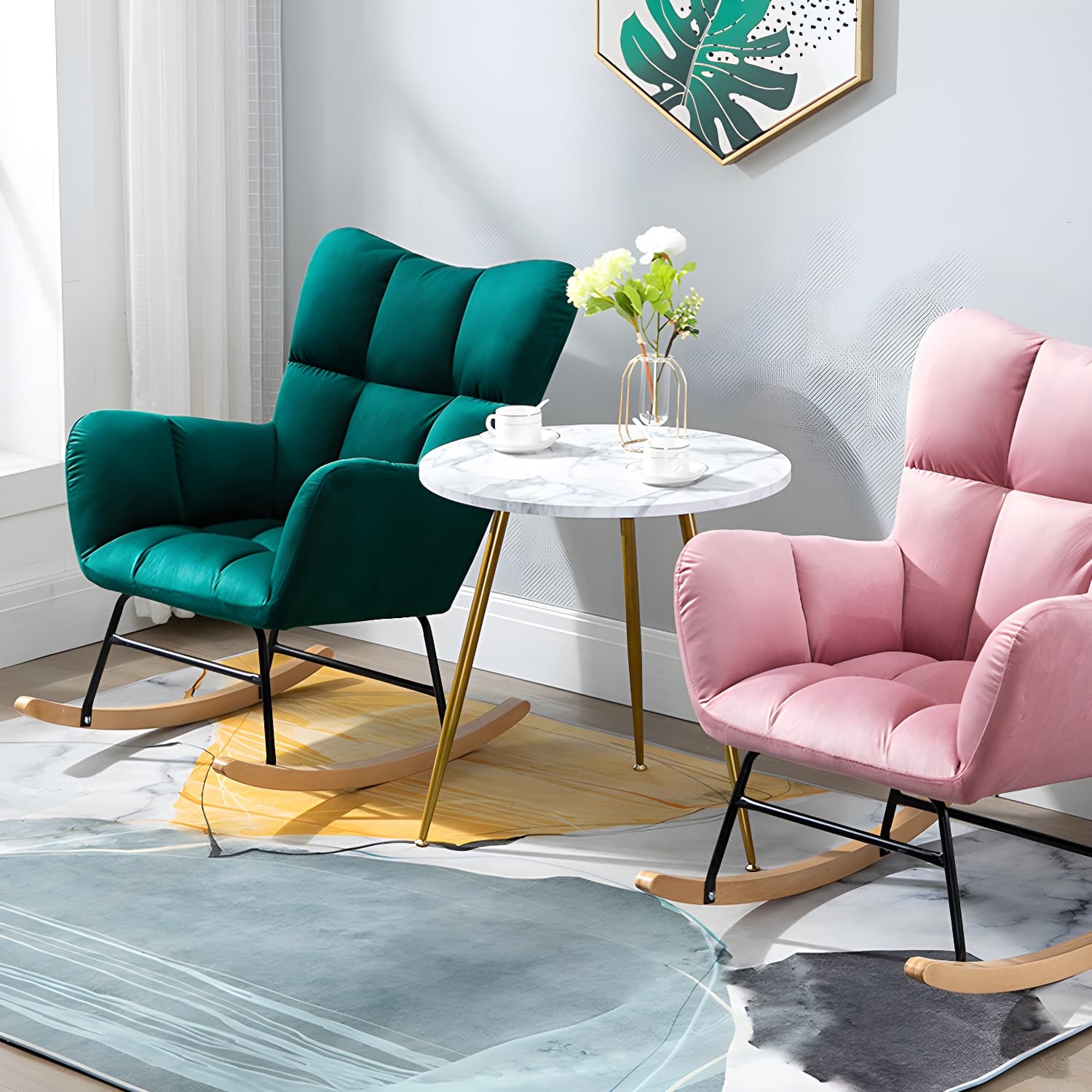 Modern Upholstered Rocking Chair Wingback Rocker Chair for Living Room - image 22