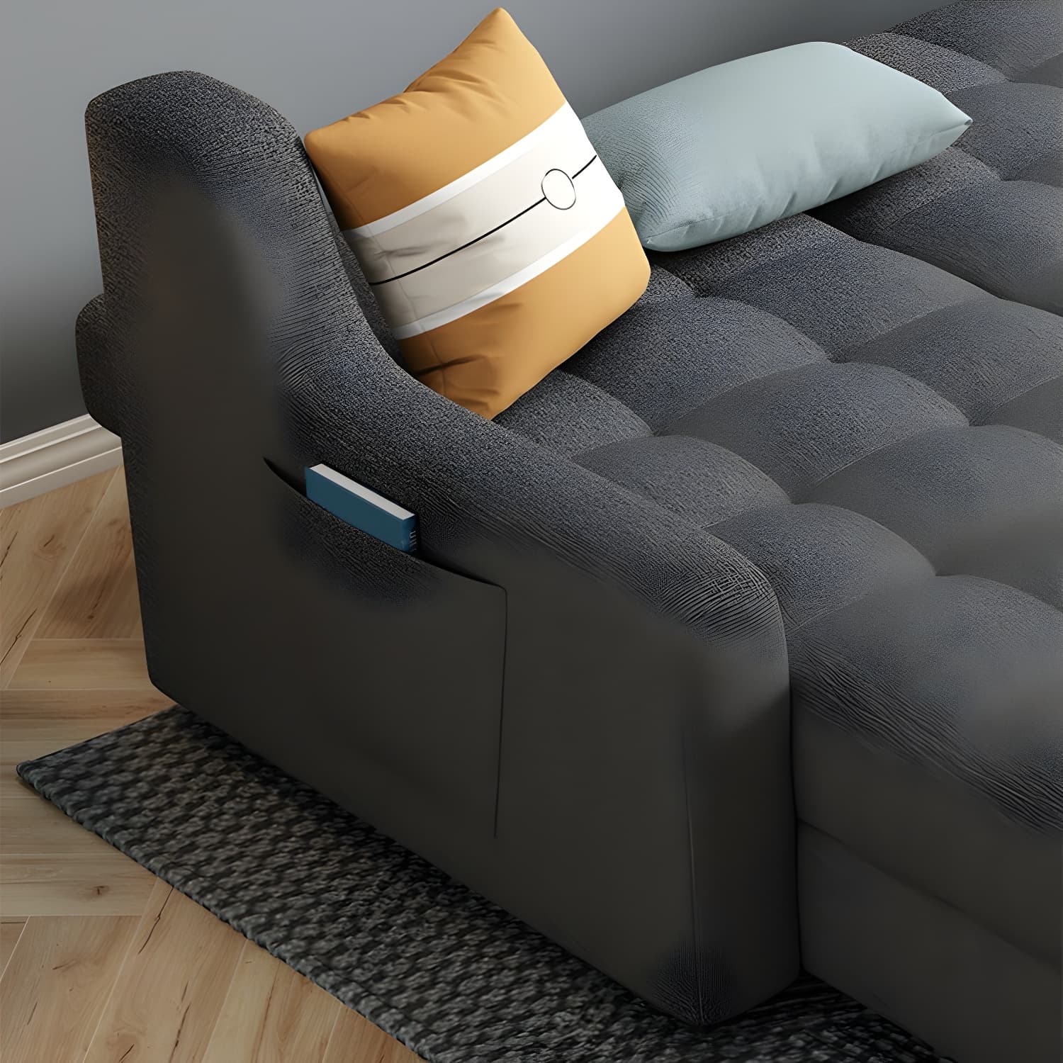 Modern Gray Linen Sleeper Sectional in Wood Frame without Nail Head Trim - image 6