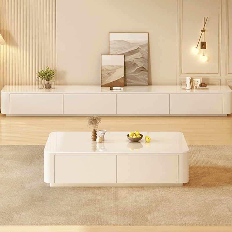 Trendy Grey/White Stone TV Stand with Multiple Drawers and Cable Management - image 7