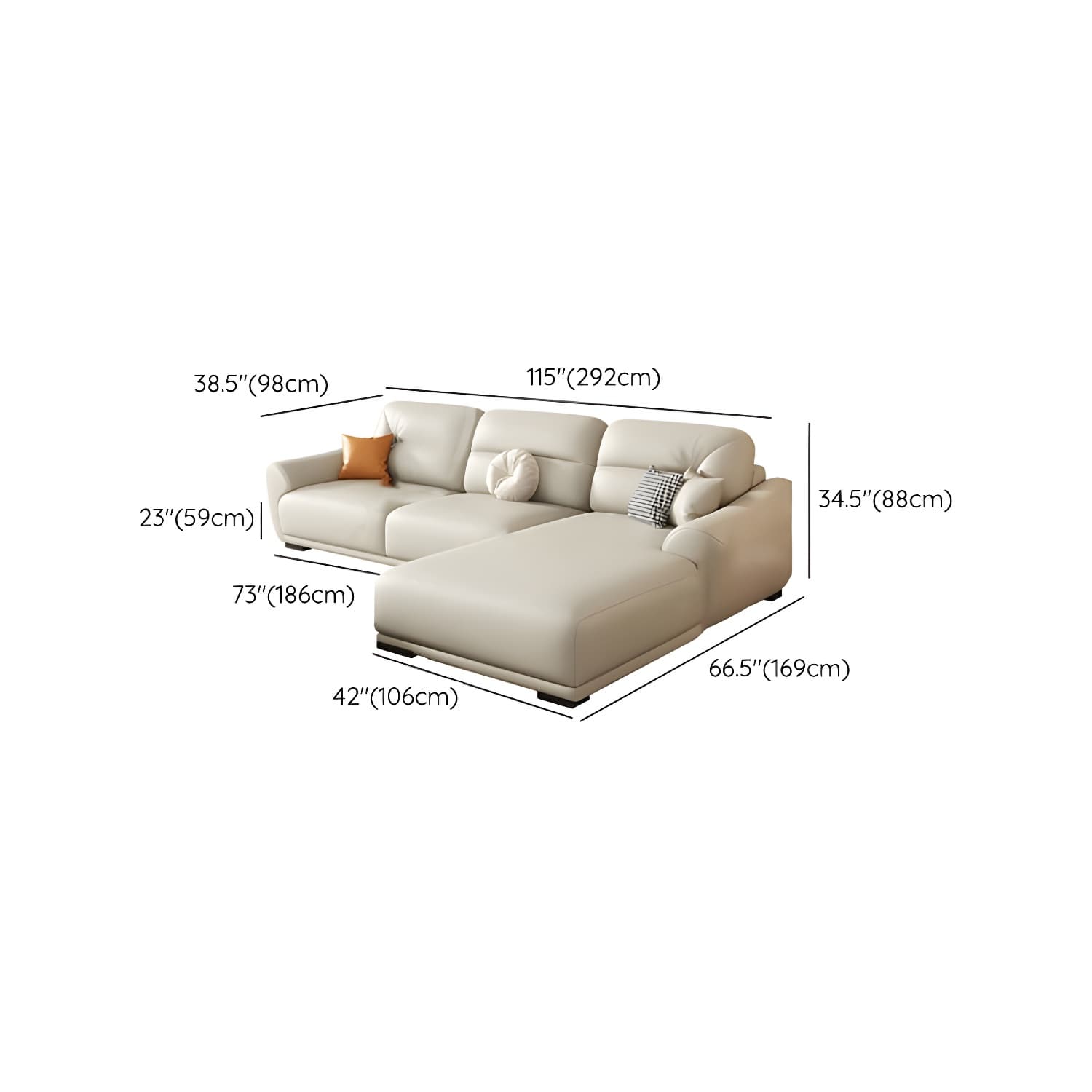 Modern Beige Upholstered Sectional Sofa with Flared Arms and Cushion Back Design - image 14