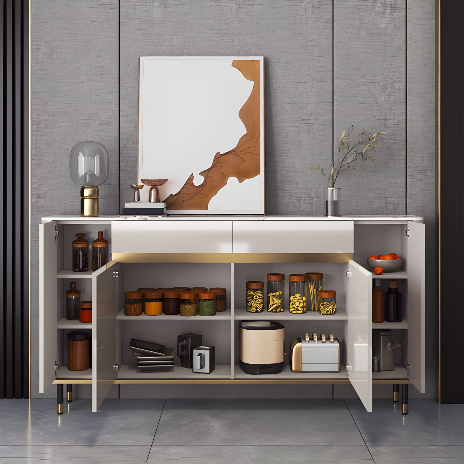 Contemporary Style Engineered Wood Buffet Stand Adjustable Shelving Credenza - image 4