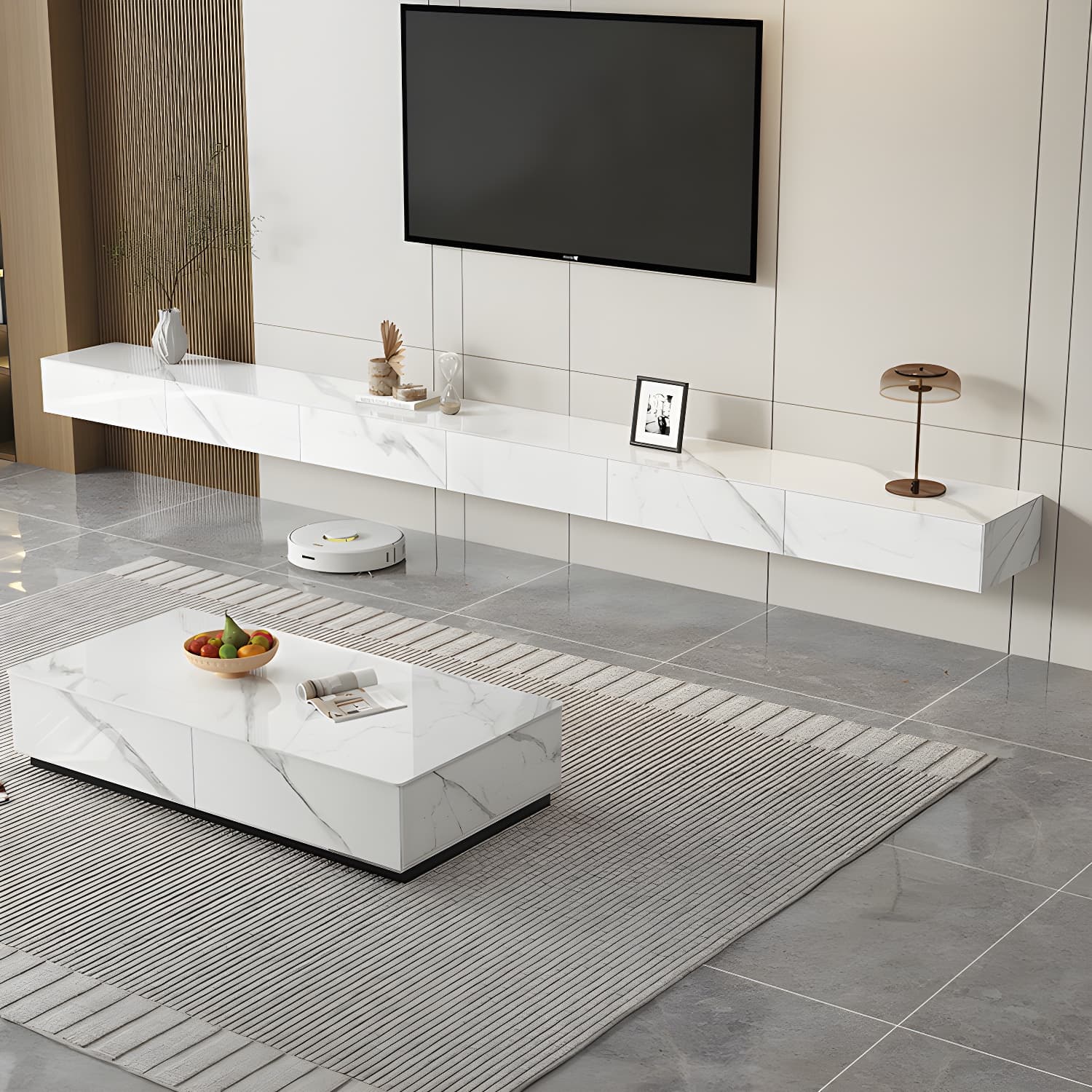 Stone TV Stand Console in Solid Wood with Storage Drawers Contemporary - image 5