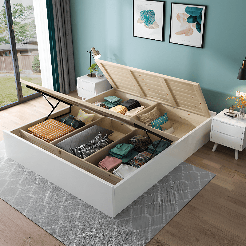 Modern Simple Style Natural Timber Bed with Lift Up Storage for Living Room