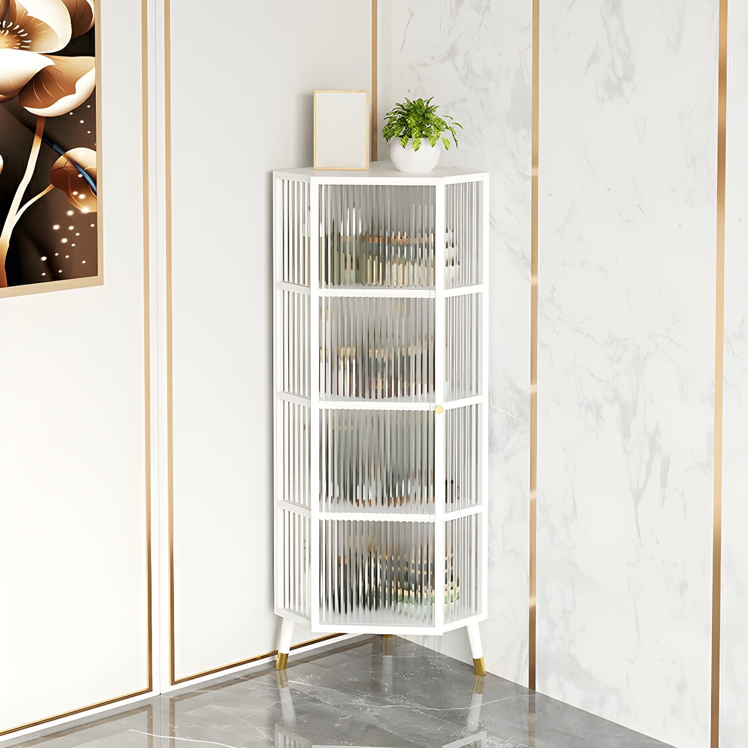 Contemporary 1-door Iron Frame Corner Cabinet with Glass Door - image 5