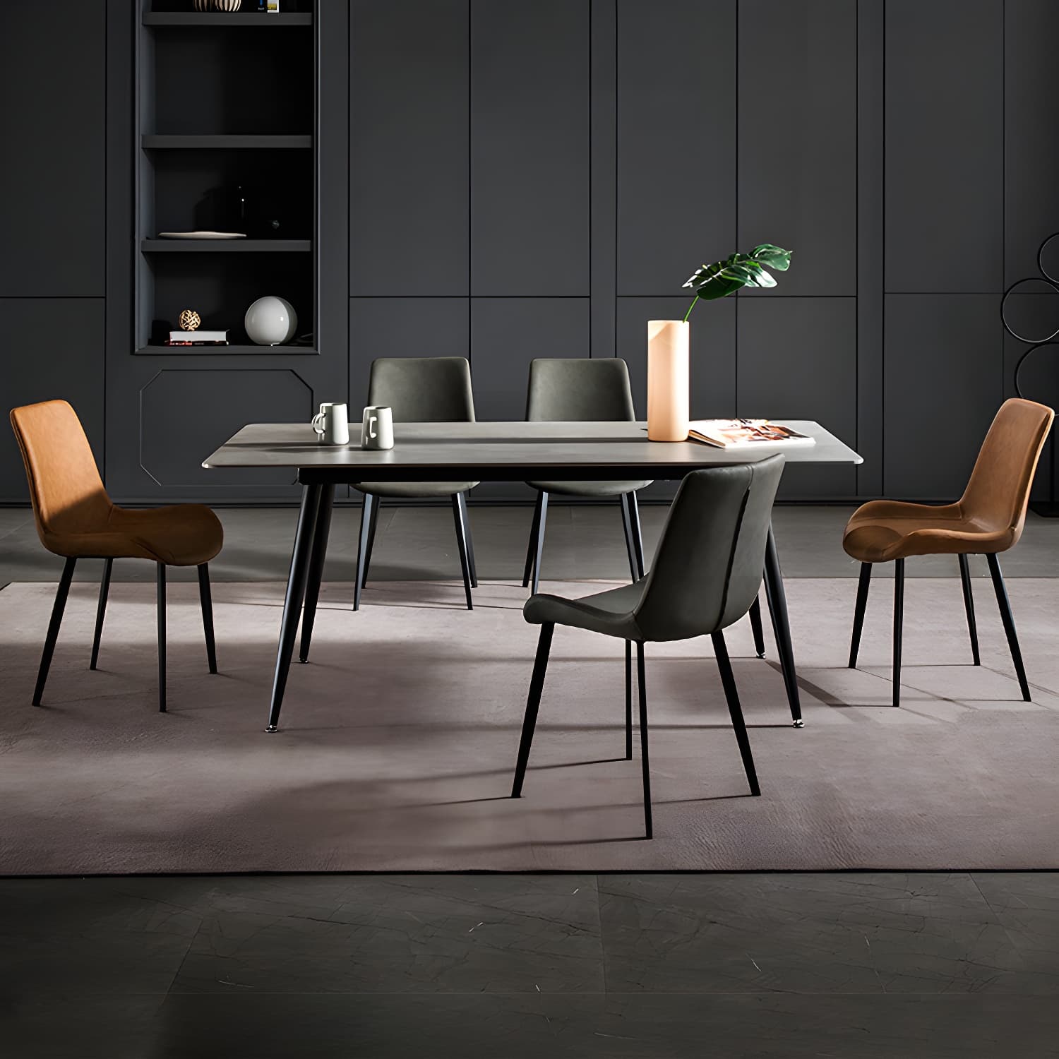Sleek Rectangle Stone Dining Table with Black Steel Legs, Scratch Resistant - image 12