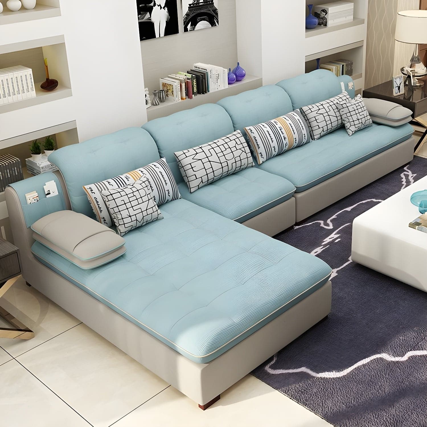 Modern Wood Frame L-Shaped Stationary Sofa Chaise with Adjustable Headrest and Storage Included - image 6