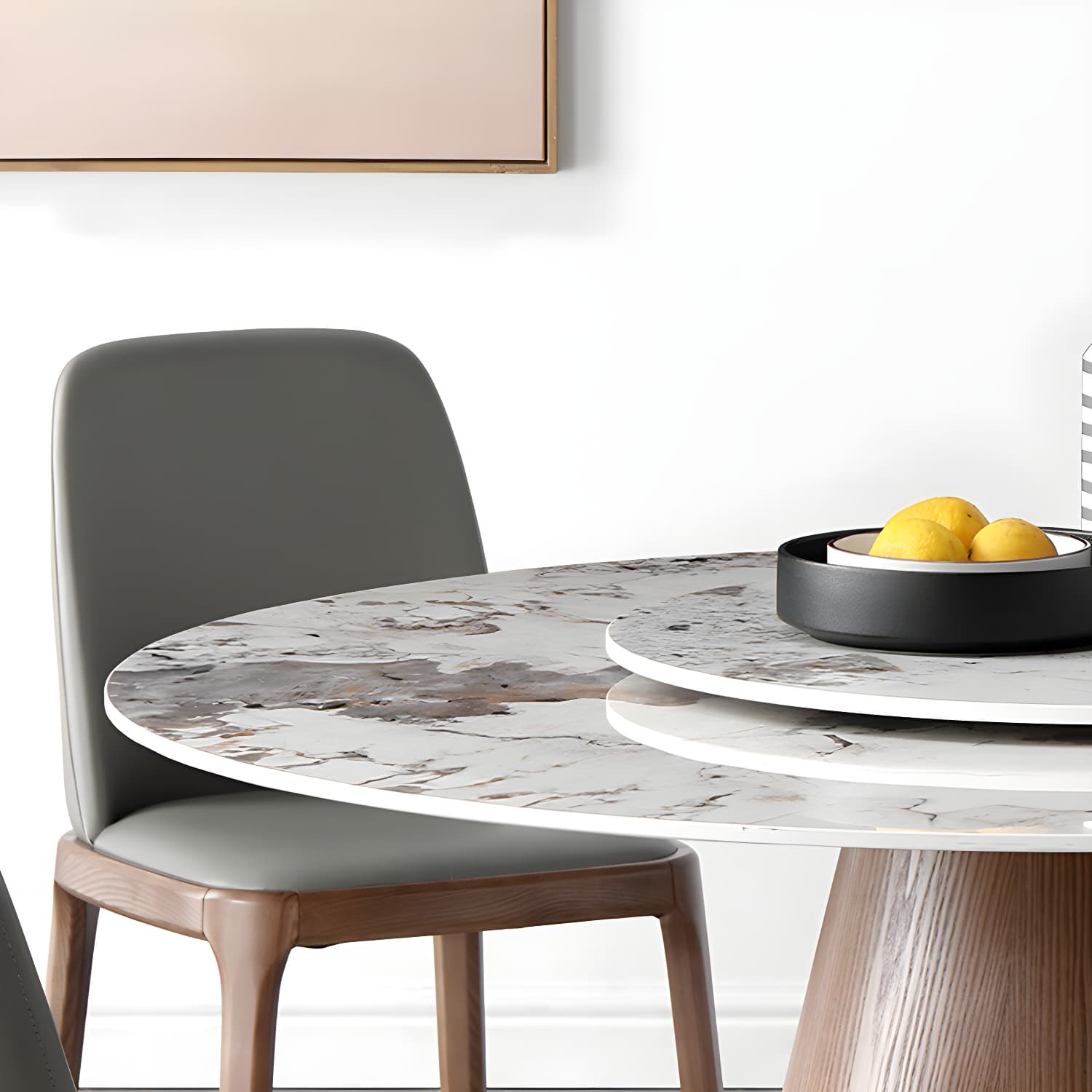 Round Sintered Stone Dining Table Stone Table in White with Pedestal - image 10