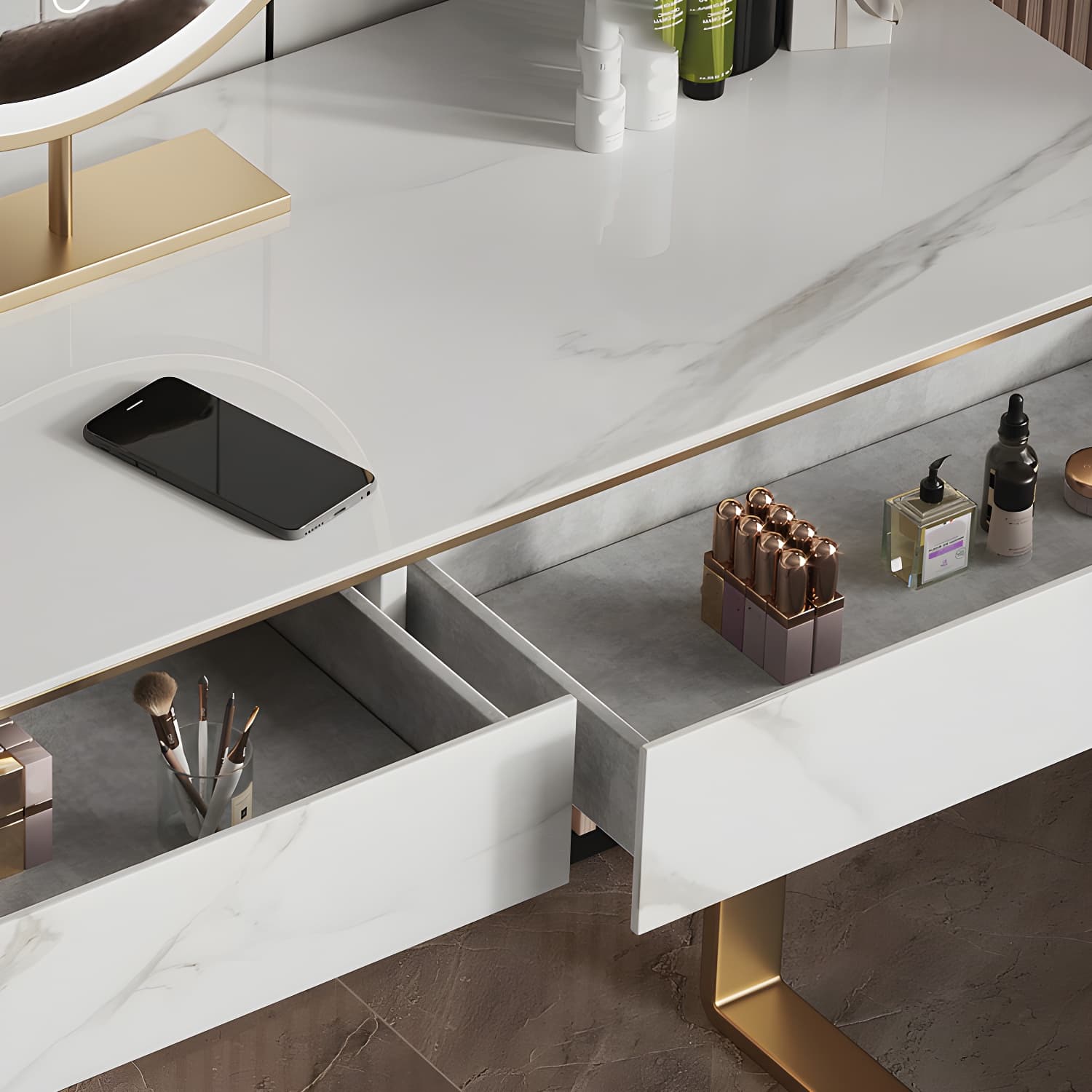 Two Piece Luxurious Vanity Set Stainless Steel and Stone Dresser - image 8