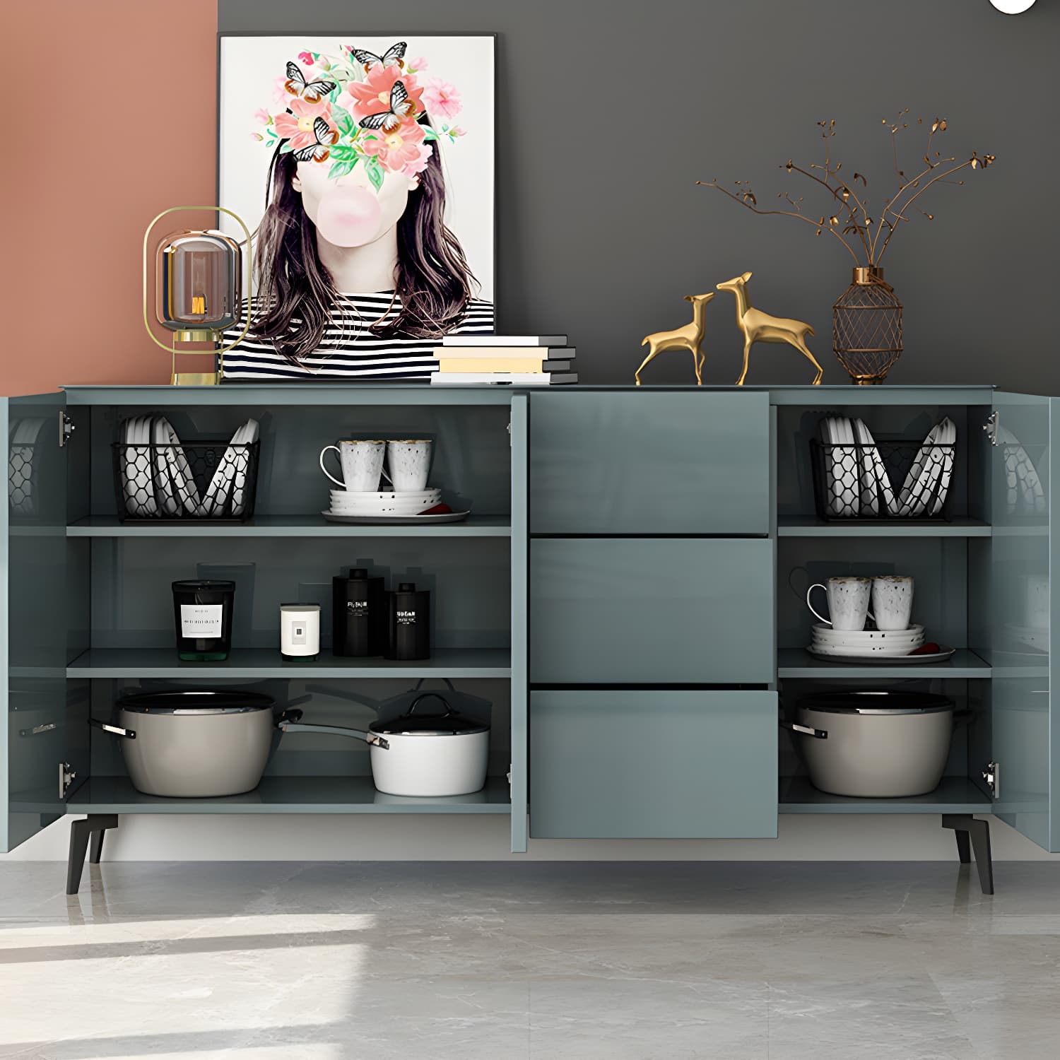 Contemporary Accent Cabinet Square Side Cabinet With Glass Top - image 13