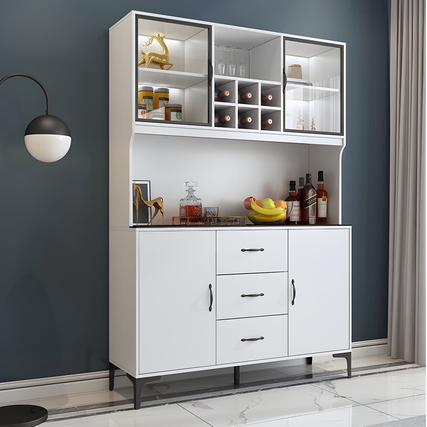Modern Sideboard Wood Frame and Stone Top Sideboard with Door for Kitchen - image 3