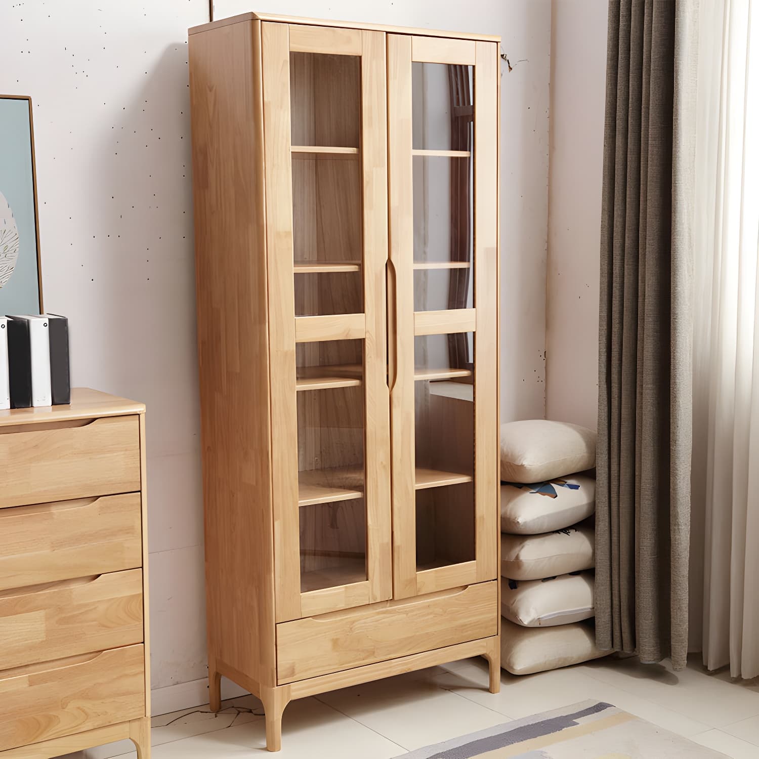 Glass Door Accent Cabinet 76.77" Tall Wood Cabinet with Drawers