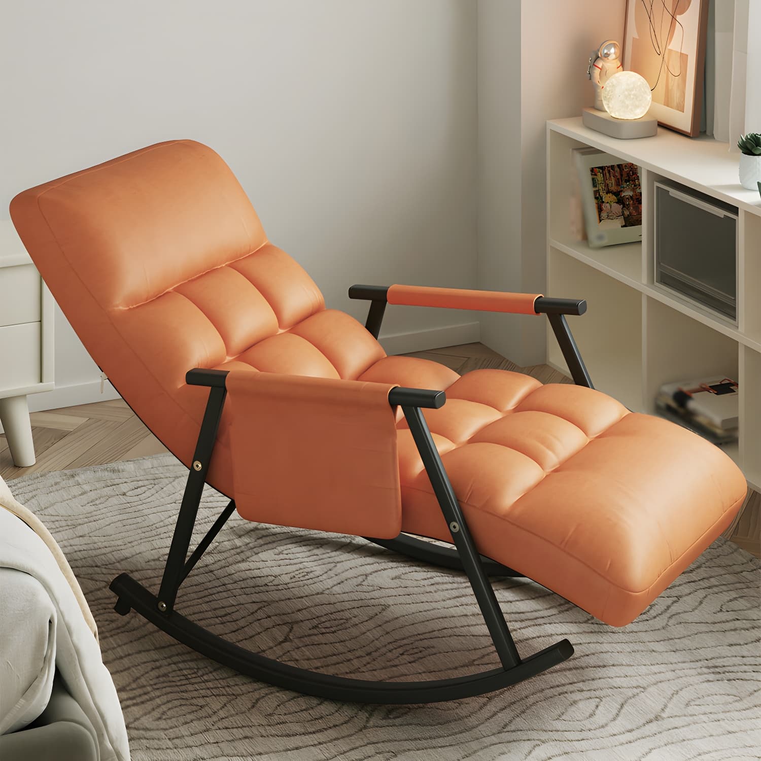 Faux Leather Upholstered Rocking Chair with Storage Rocker in Living Room - image 7