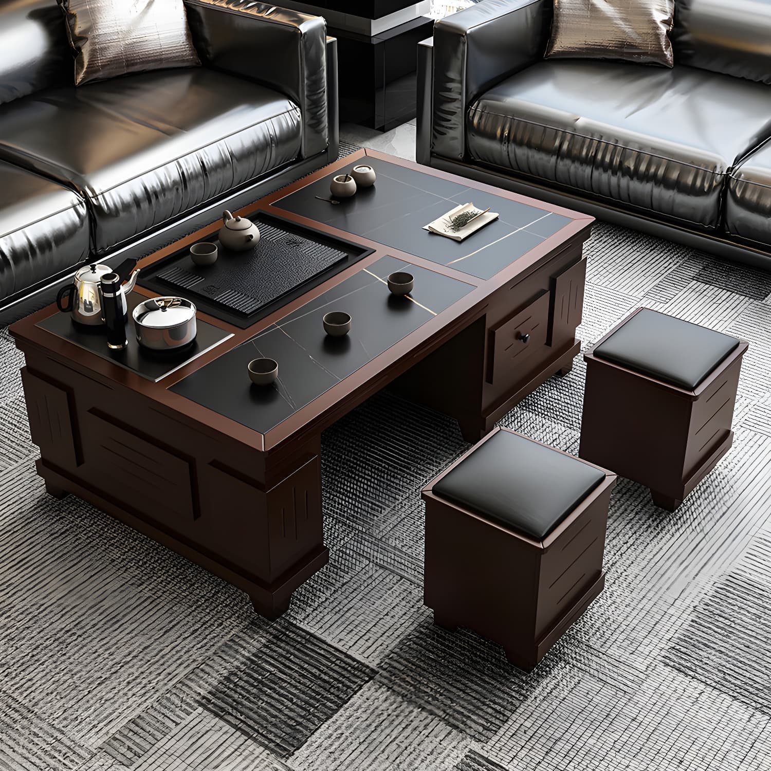Abstract Slate Coffee Cocktail Table with Storage Drawers Rectangle - image 5