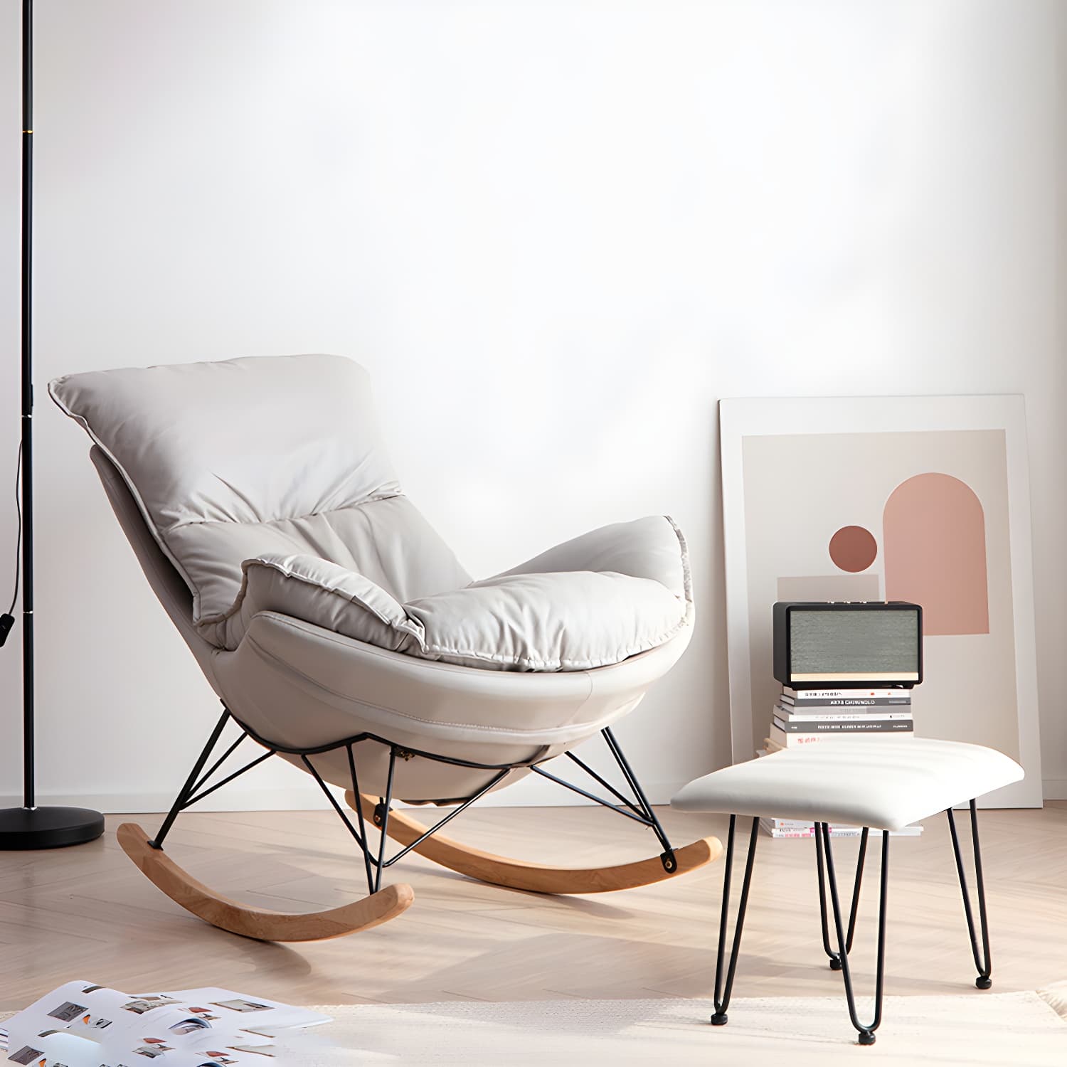 Modern Rocker Chair Upholstered with Dark legs Glider for Living Room - image 6