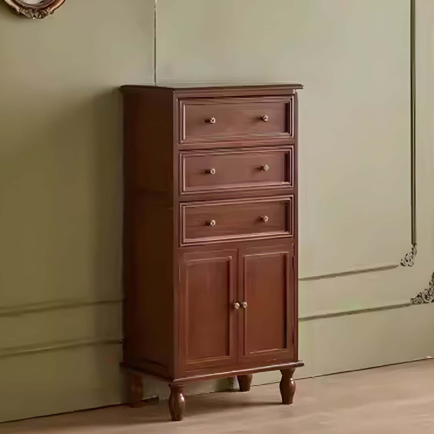 Mid-Century Modern Rectangular Wood Accent Cabinet with 1 Cabinet and Drawers
