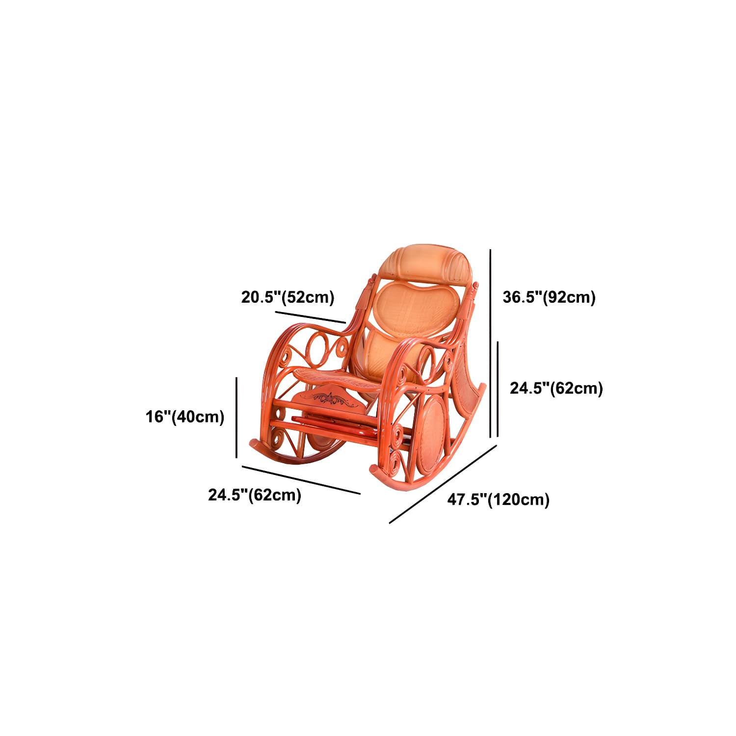 Espresso Rattan Rocking Chair Antique Reclining Rocker Chair 24.4" x 47.2" x 36.2" - image 27