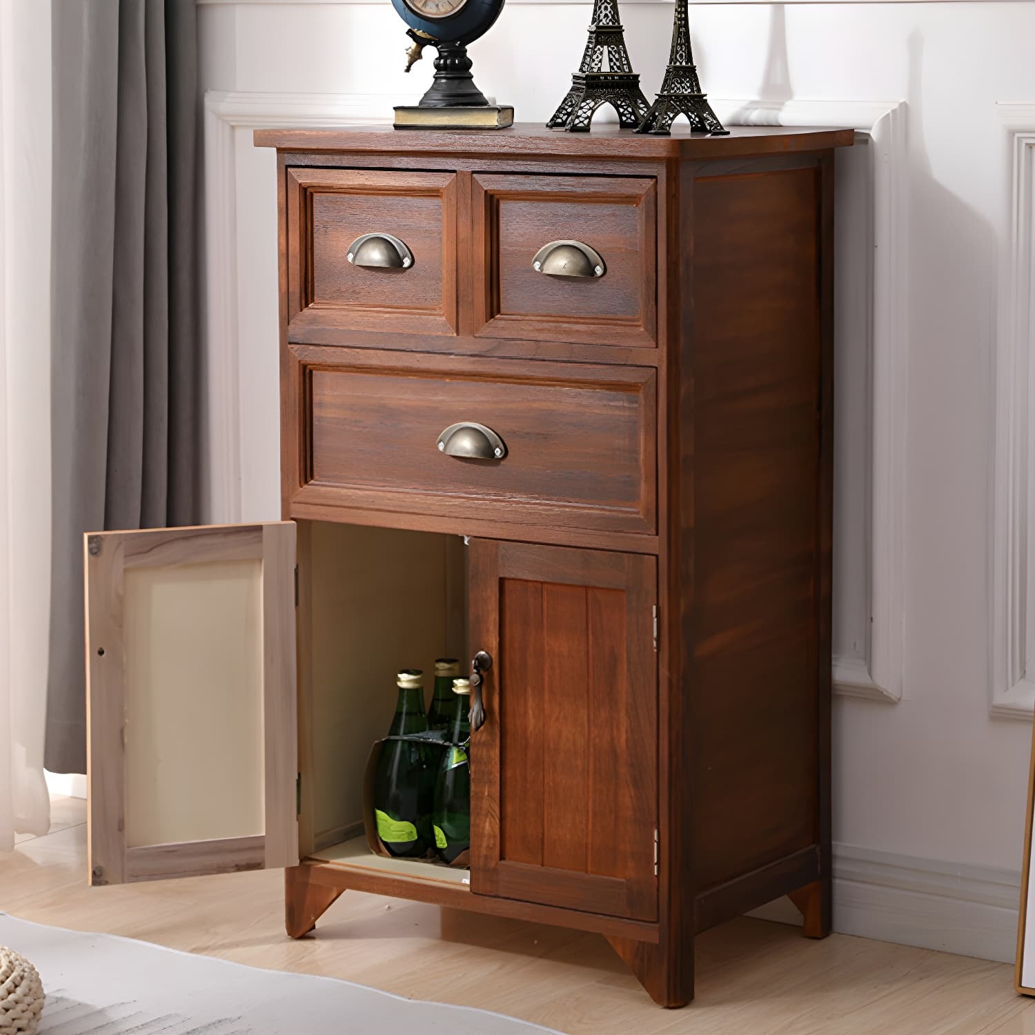 Rectangle Mid Century Modern Solid Wood Accent Cabinet with 1 Cabinet and Drawers - image 9