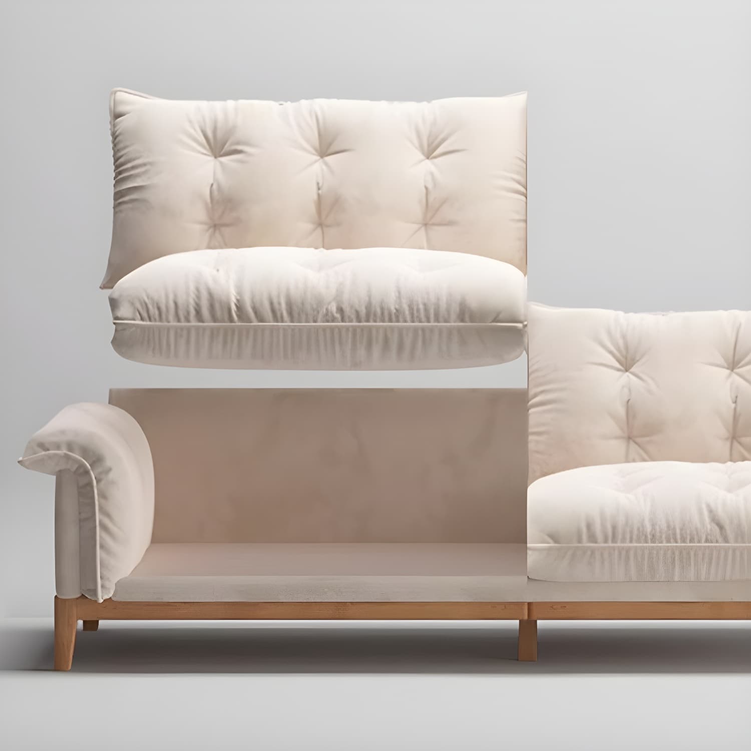 Beige Scandinavian Tufted Sectional Sofa with Wood Frame and Pillow Top Arm - image 3
