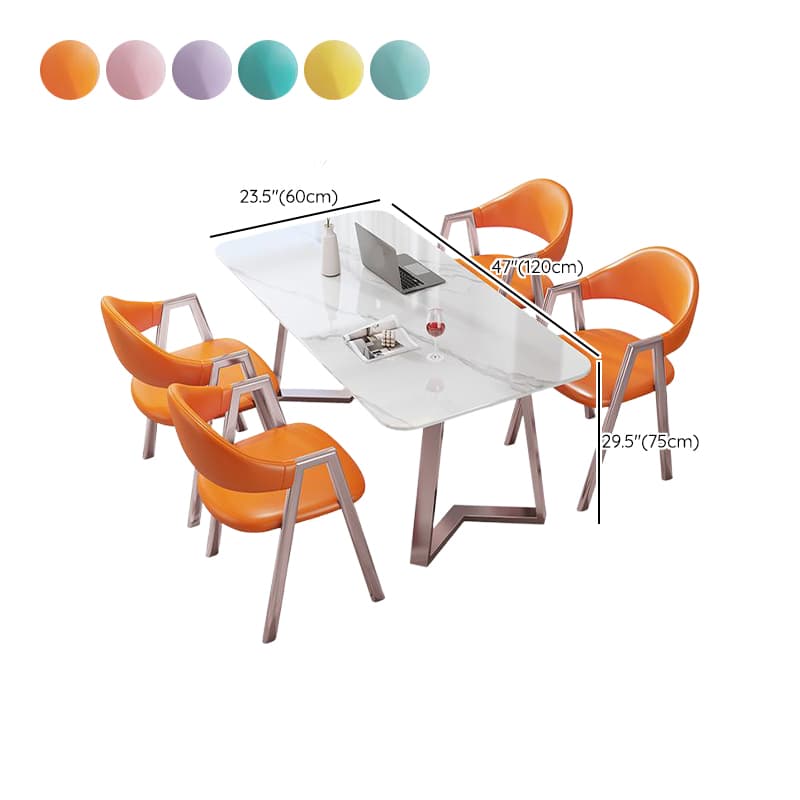 Sleighing Dining Table Set with Fixed Table, Padded Chair, Back, Armrest, 5-piece in White - image 10